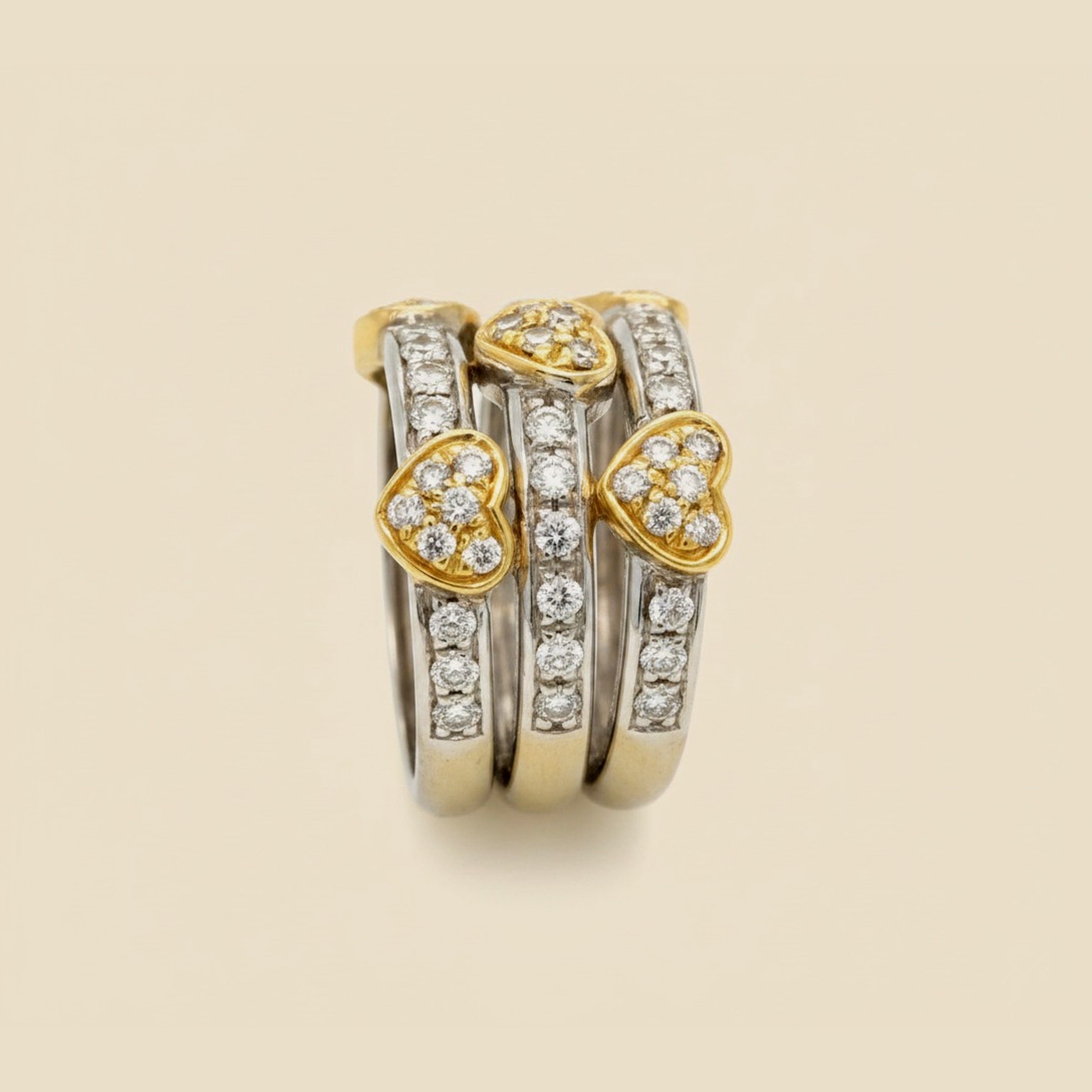 Made in Italy, Yellow/White Gold Diamond Heart Band/Ring – Empire Diamond – view 2