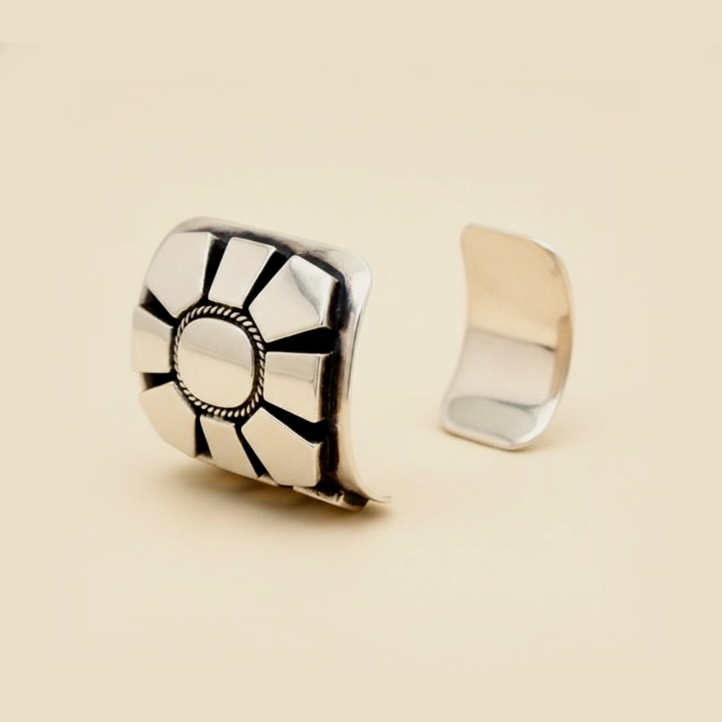 Mexican silver flower cuff bracelet