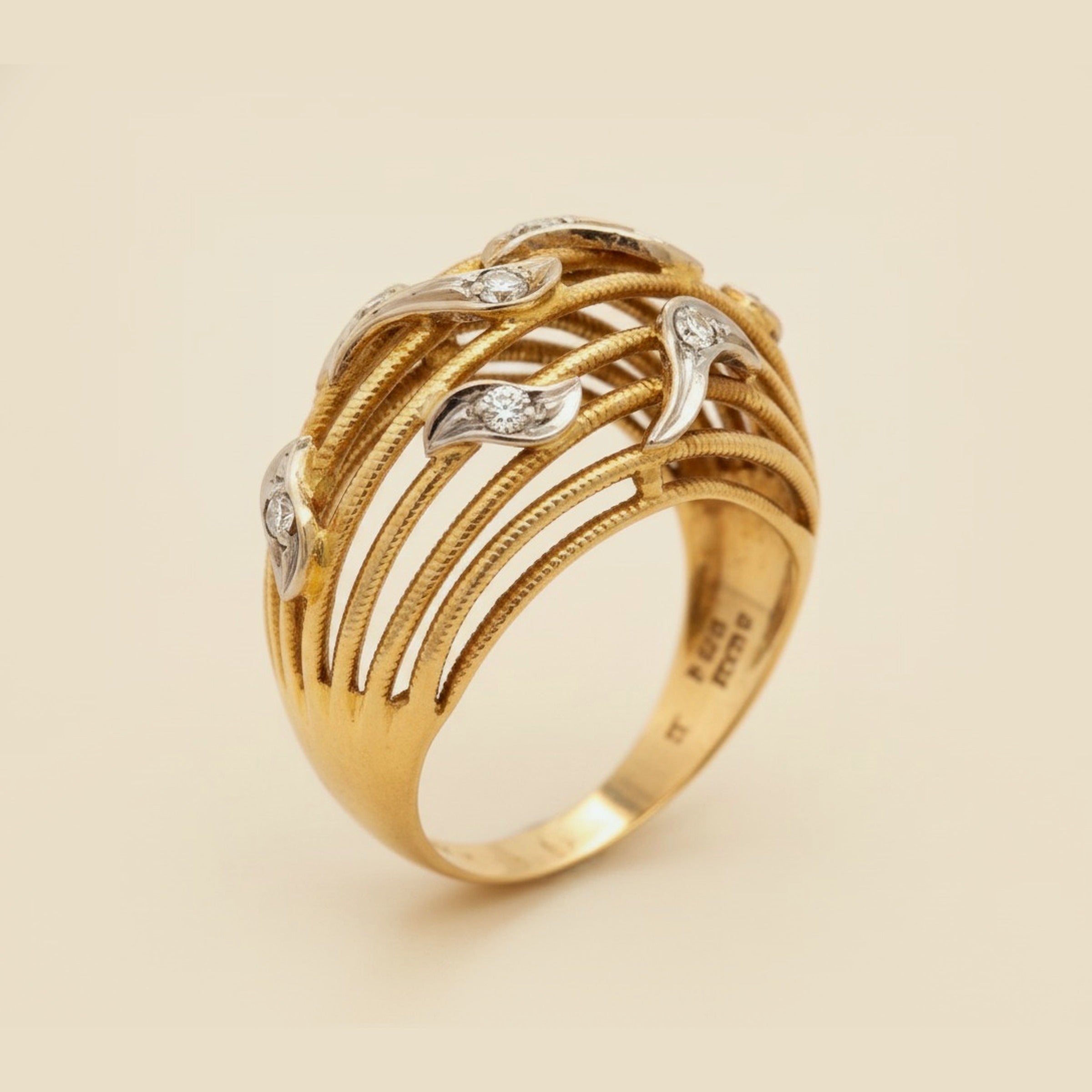 Multiple Rows of Gold Wire with Diamond Dome Ring – Empire Diamond
