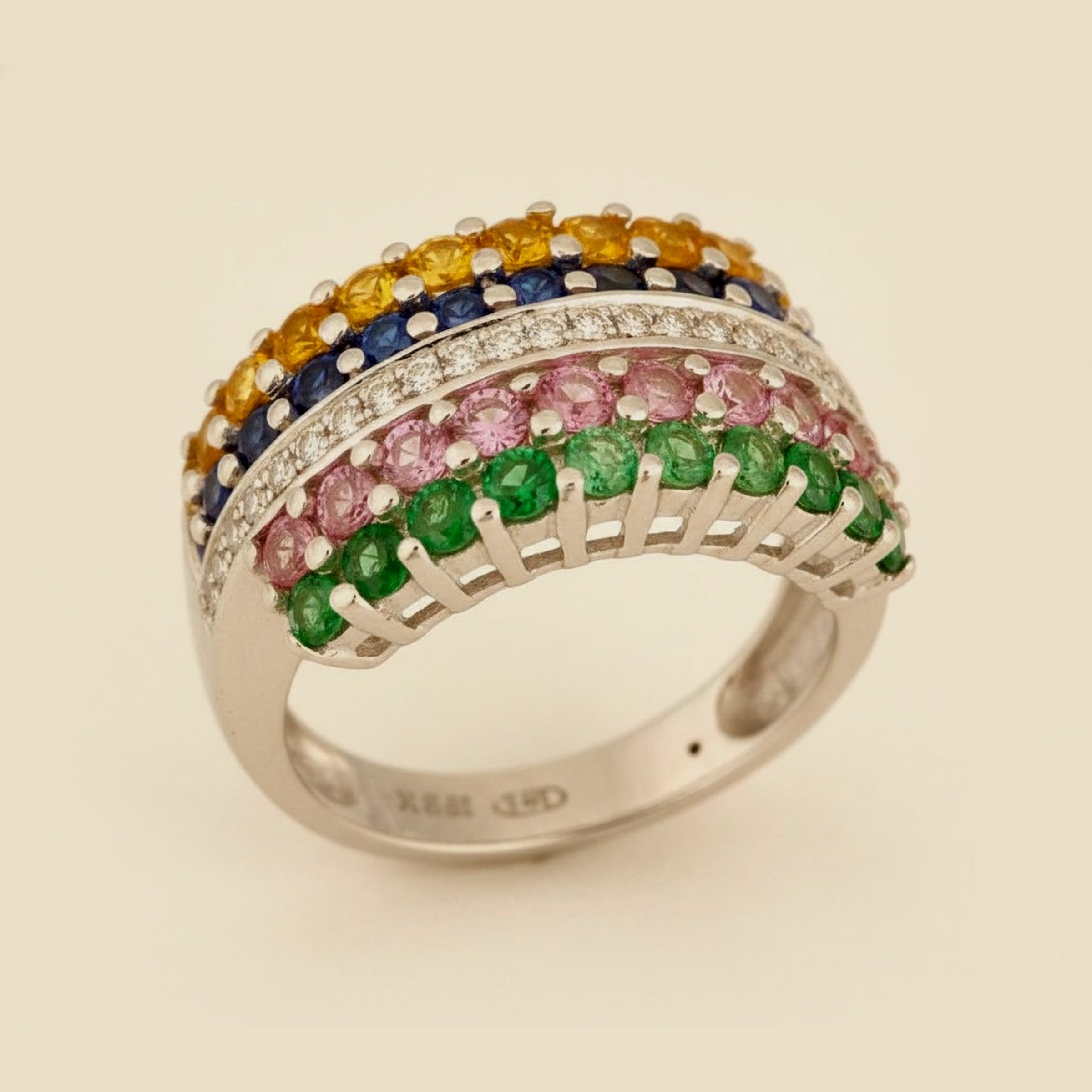 Natural Sapphire Rainbow & Diamond Ring