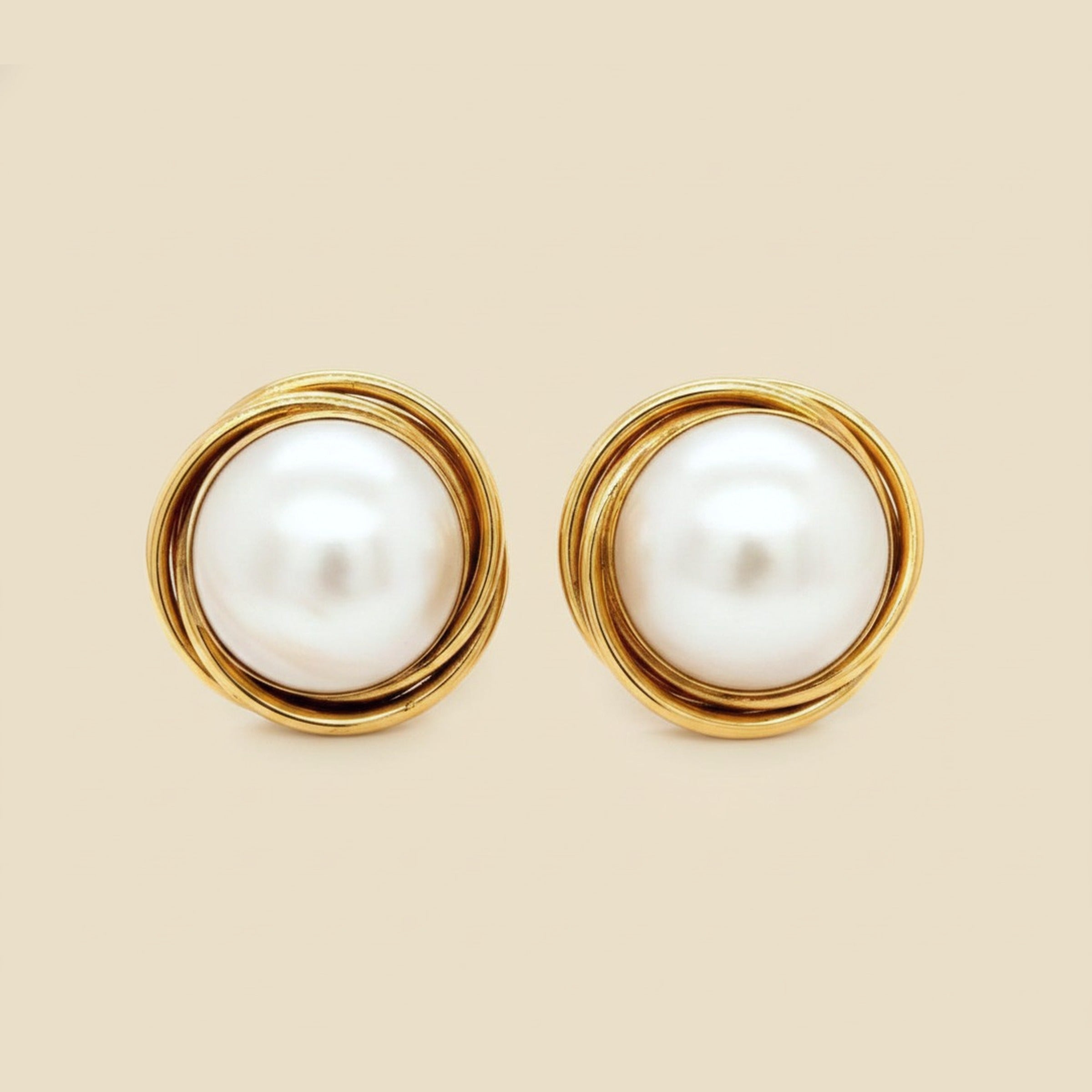 Pair of 14K Spherical Mabe Pearl Ear Clips – Empire Diamond