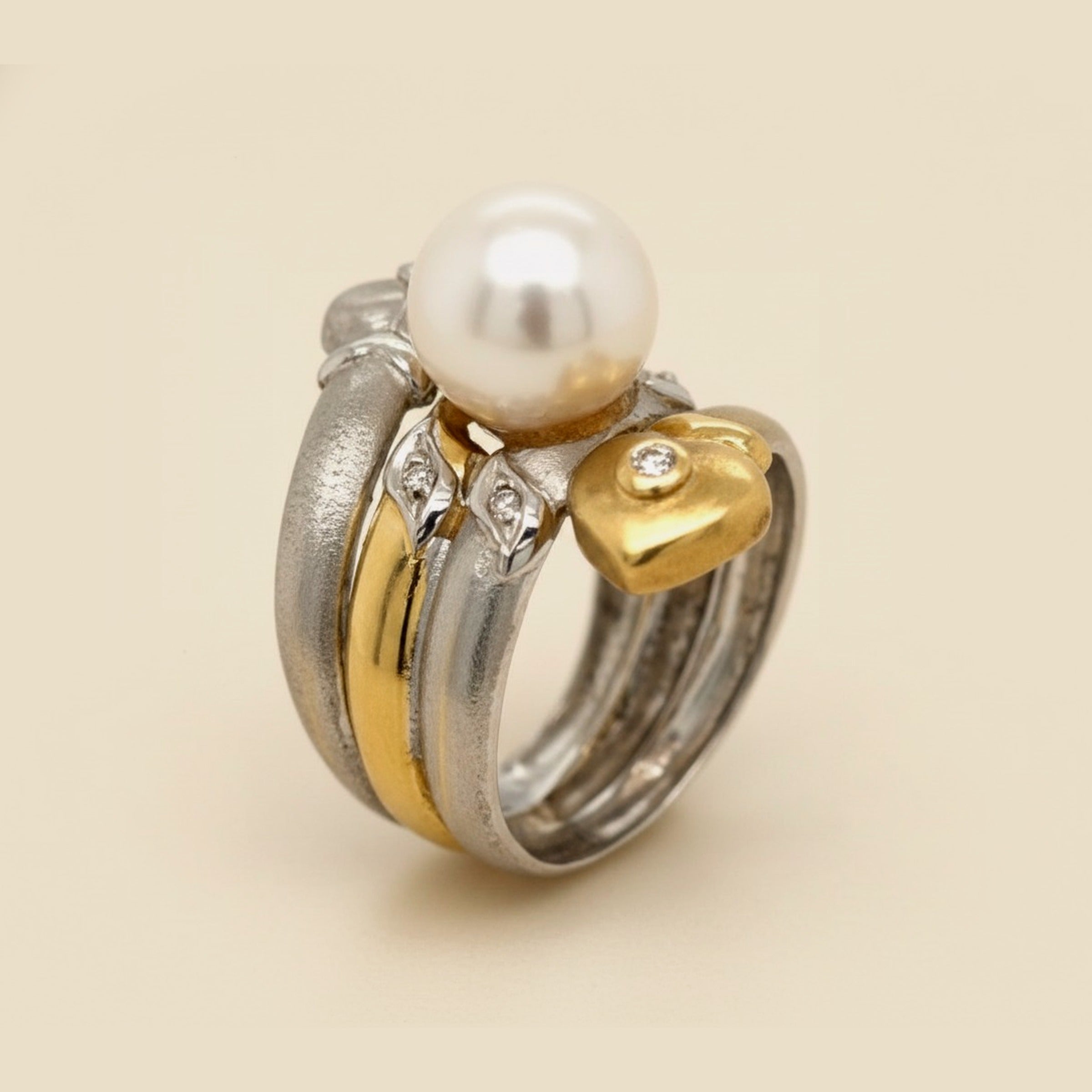 Pearl & Diamond Heart-Motif Bypass Ring – Empire Diamond