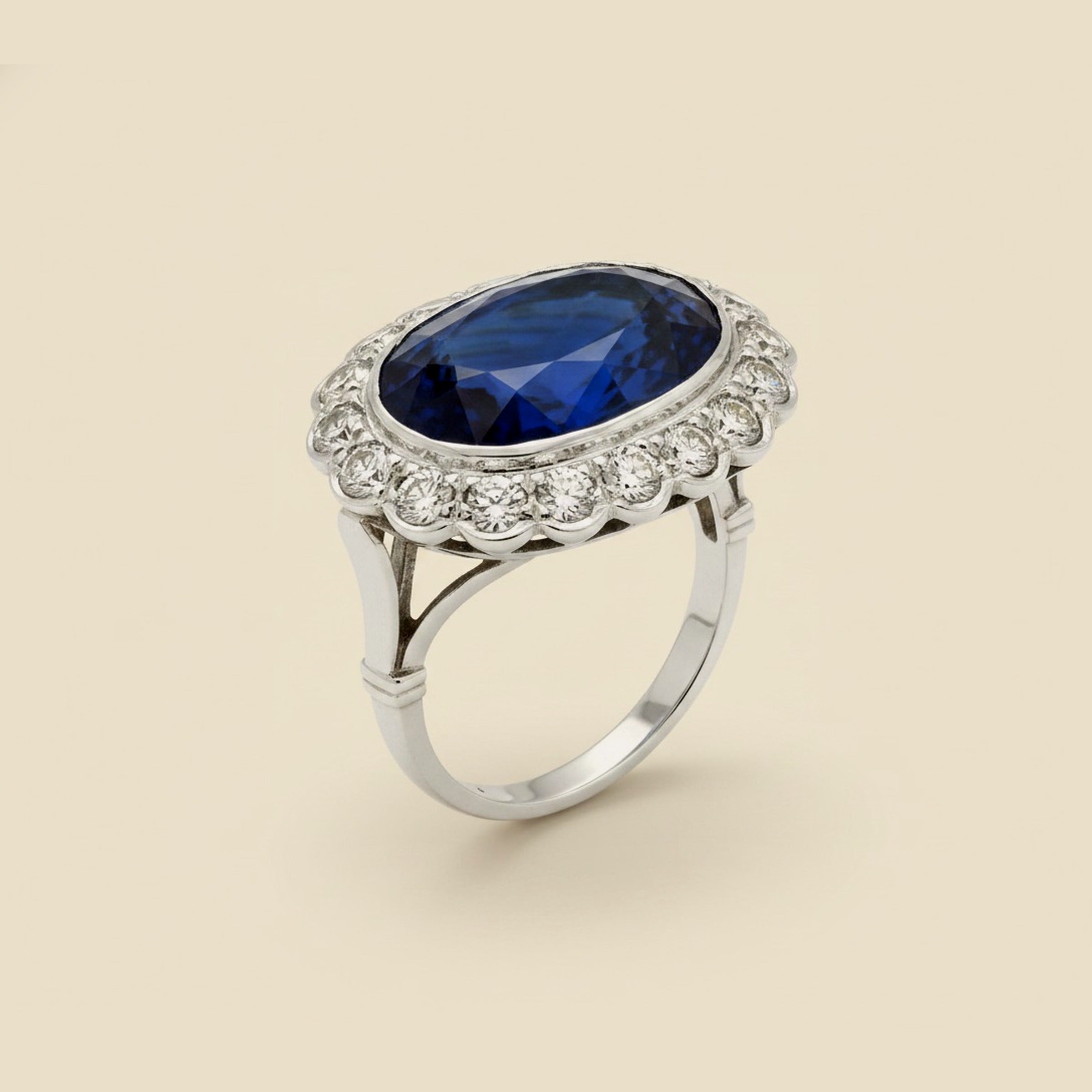 Platinum Art Nouveau Synthetic Sapphire & Diamond Cocktail Ring – Empire Diamond
