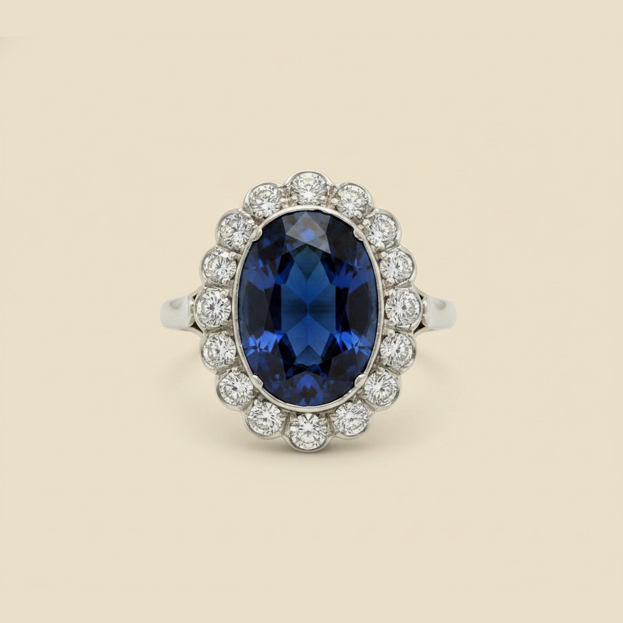 Platinum Art Nouveau Synthetic Sapphire & Diamond Cocktail Ring – Empire Diamond – view 2