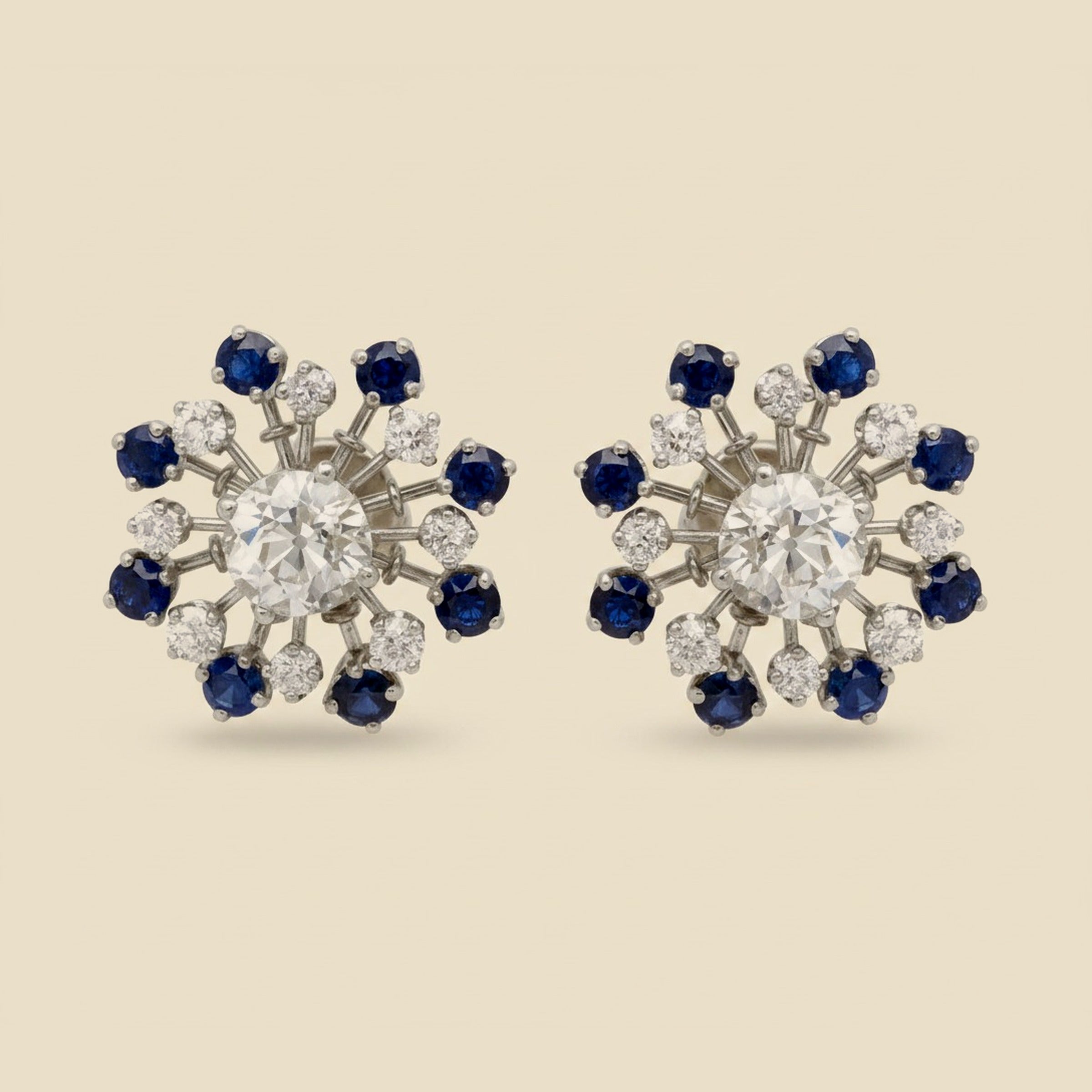 Platinum Diamond and Sapphire Cluster Earrings – Empire Diamond