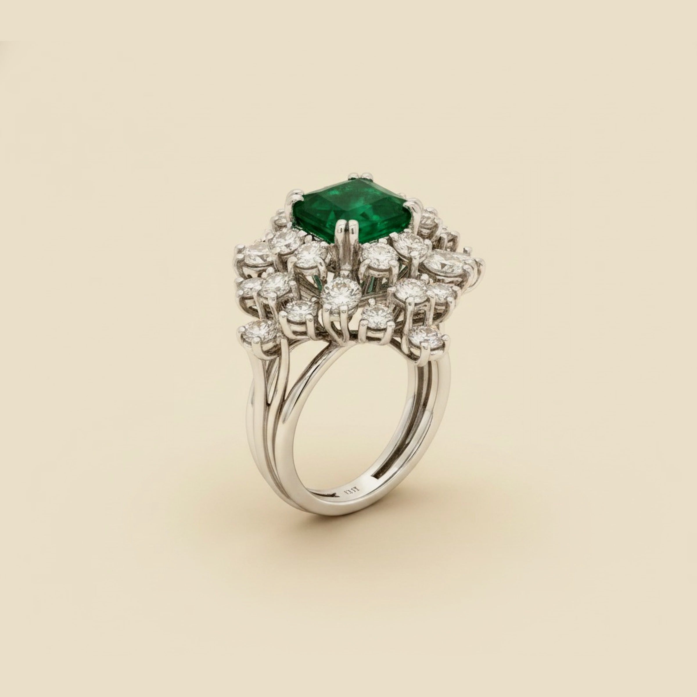 Platinum Diamond Emerald Cocktail Ring