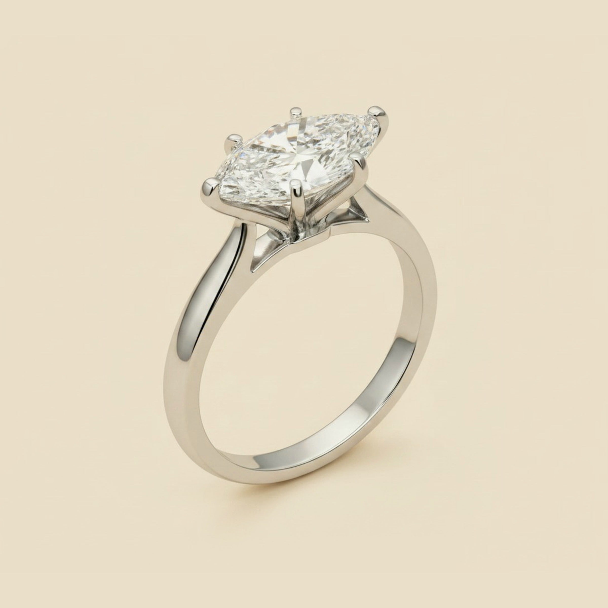 Platinum Solitaire Marquise Shaped Diamond Engagement Ring 1.64cts