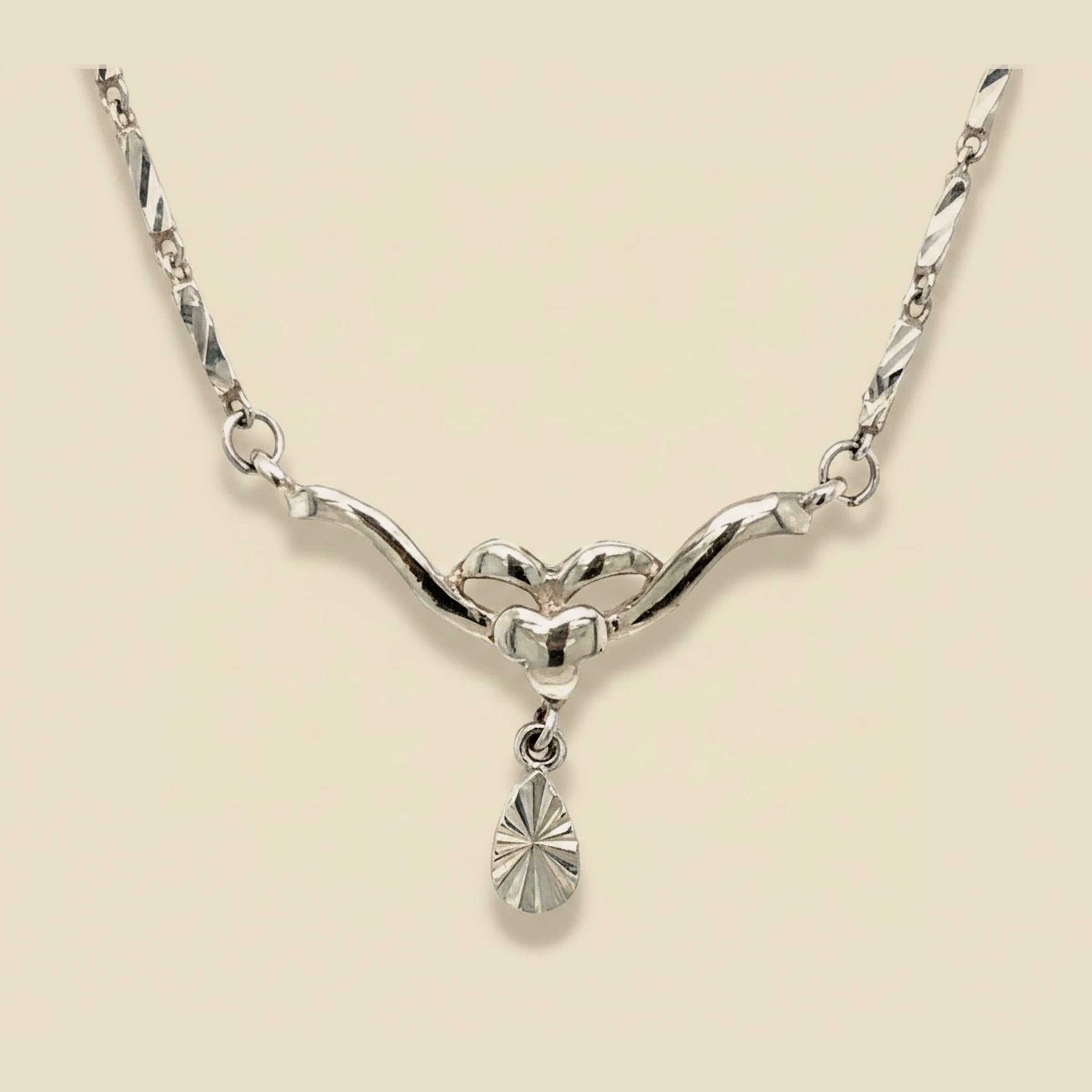 Platinum Winged Teardrop Necklace