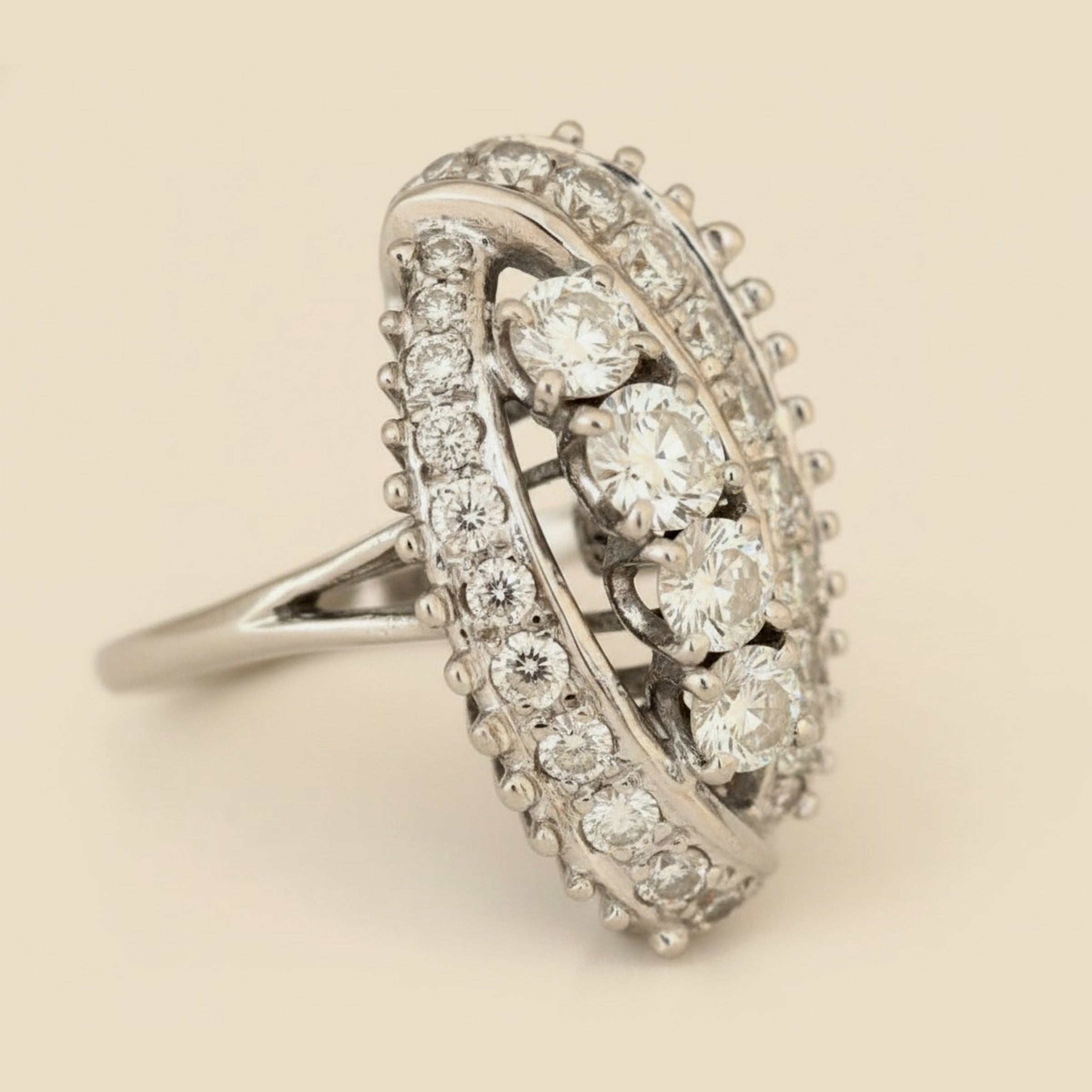 Retro White Gold Diamond Cocktail Ring