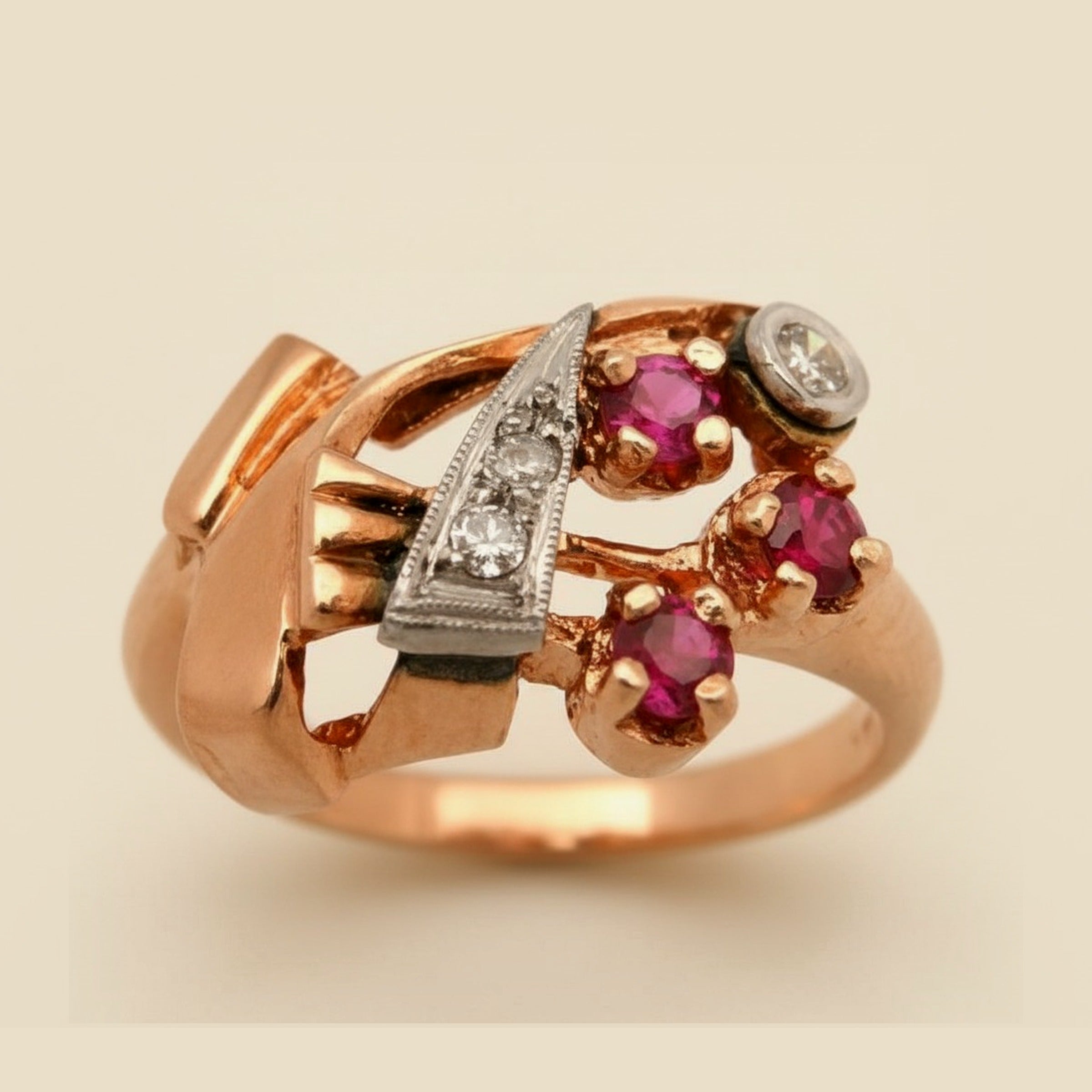 Rose Gold Art Nouveau Ruby & Diamond Cocktail Ring – Empire Diamond