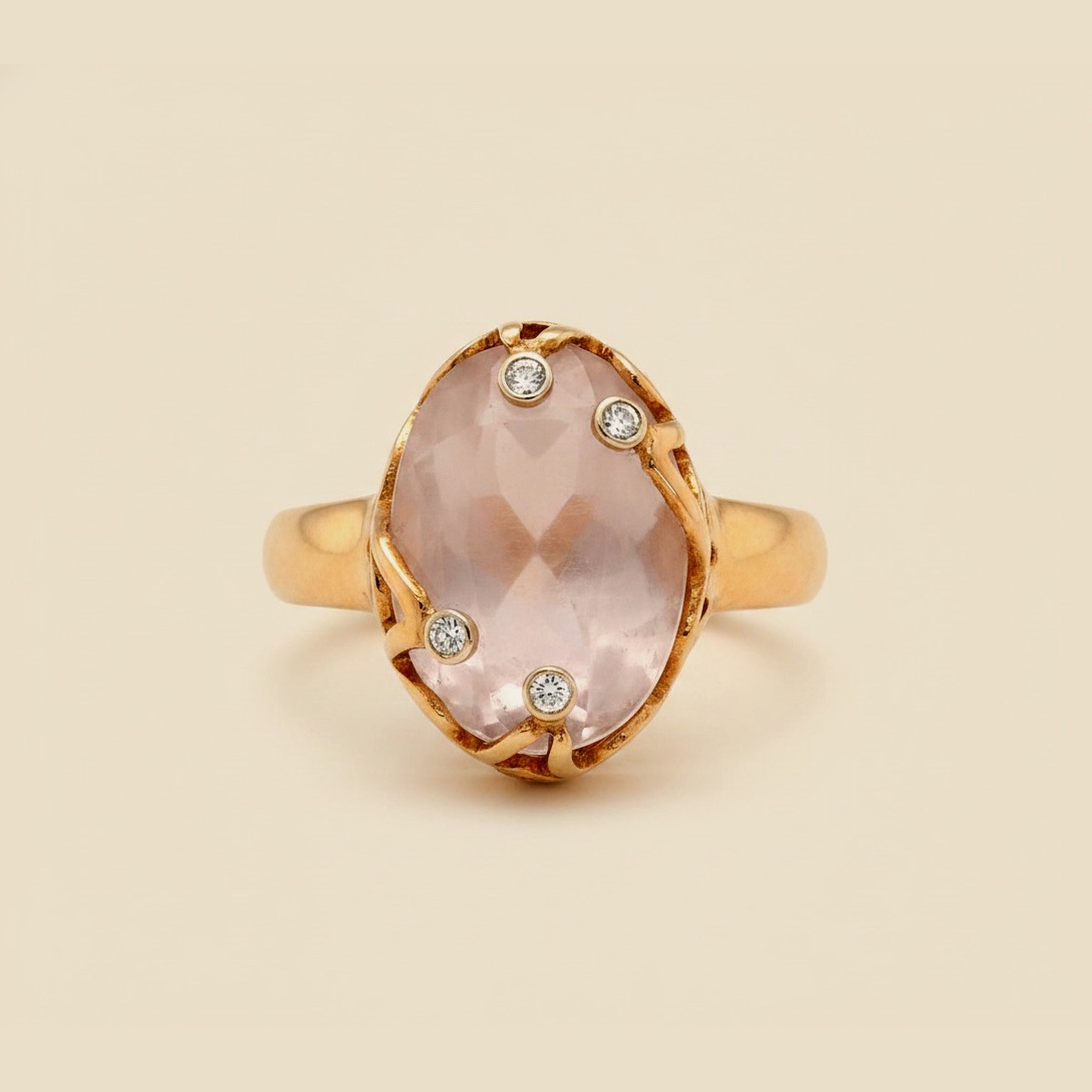 Rose Gold Rose Quartz & Diamond Ring