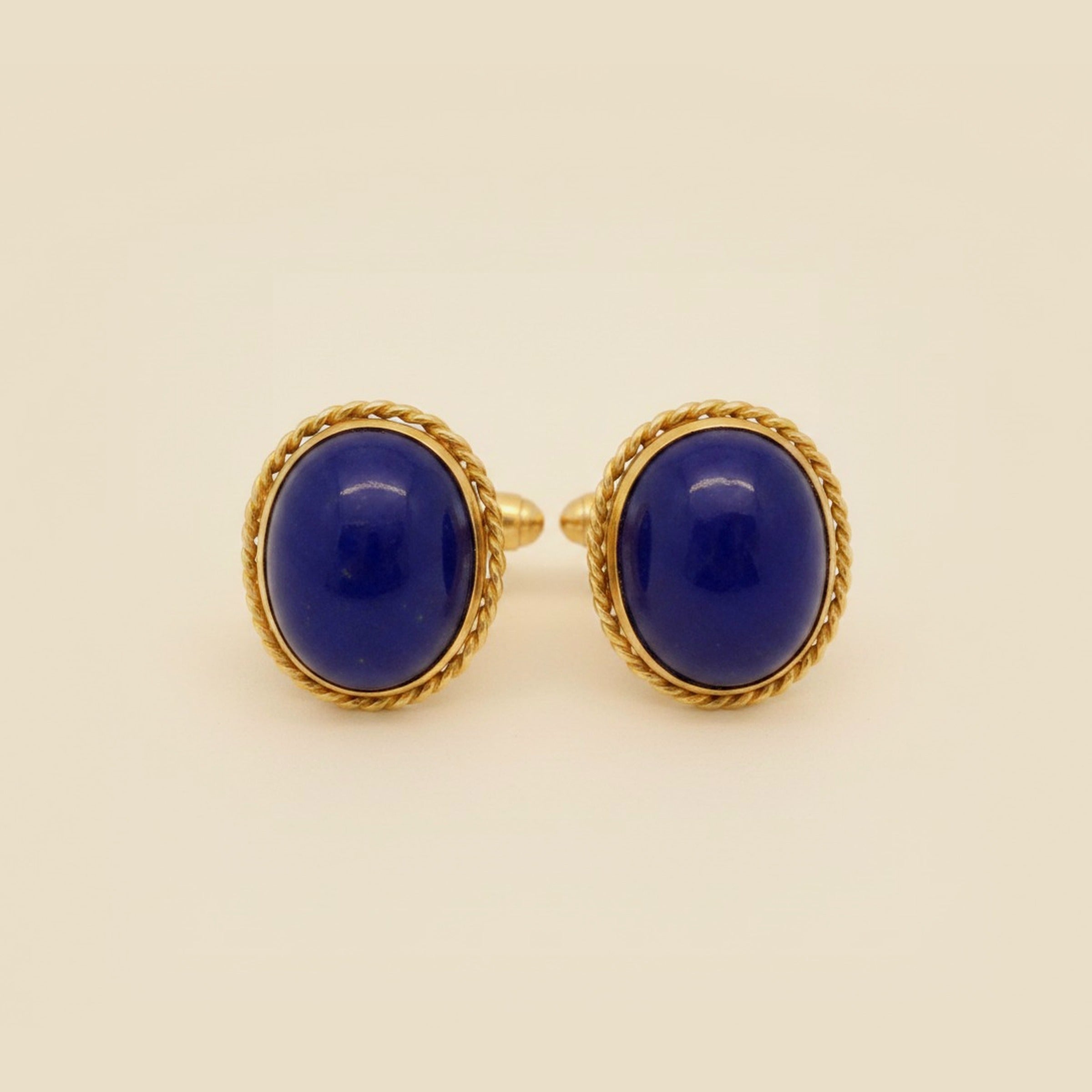 Salavetti Yellow Gold Oval Lapis Cuff Links – Empire Diamond