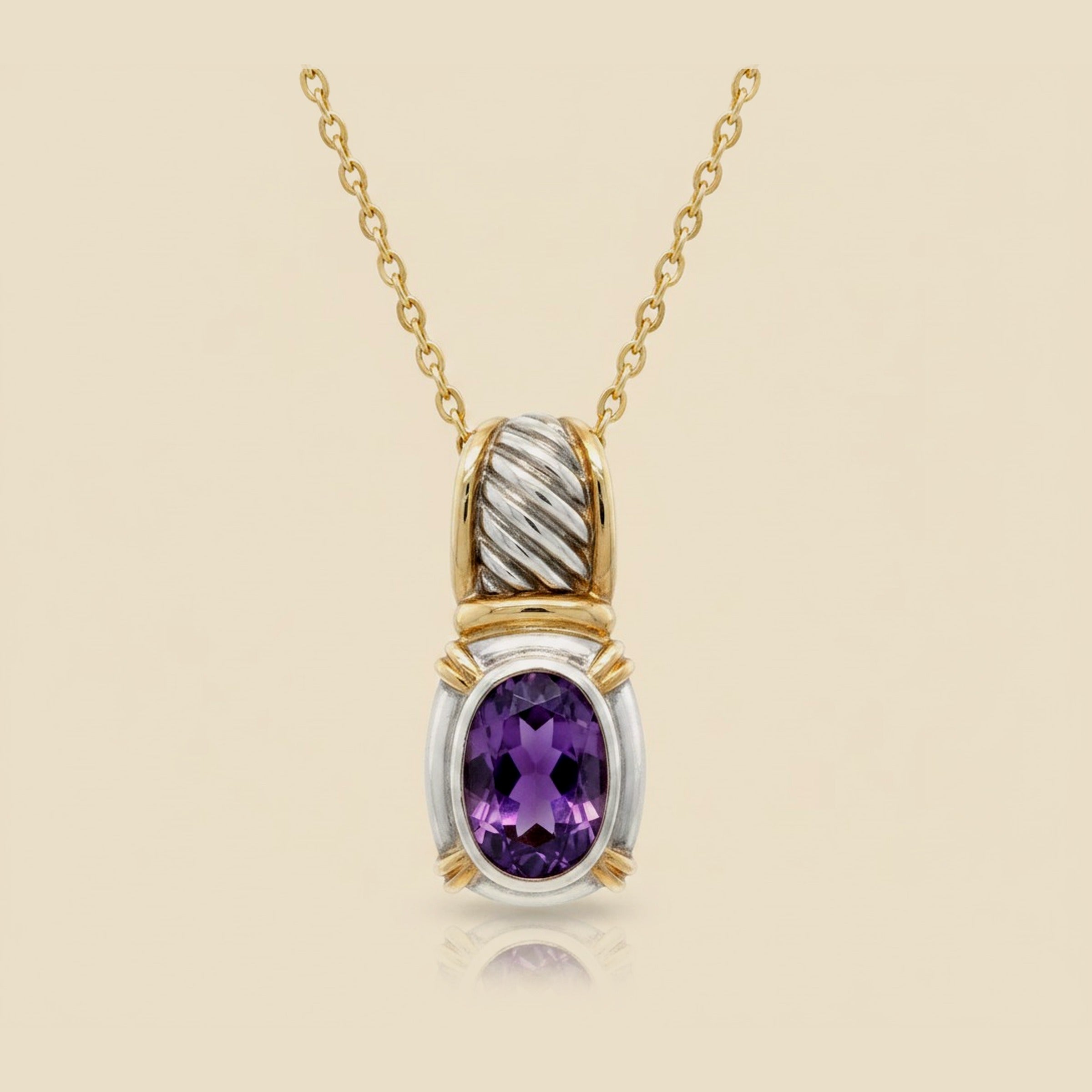 Sterling Silver & 18k Yellow Gold Amethyst Pendant