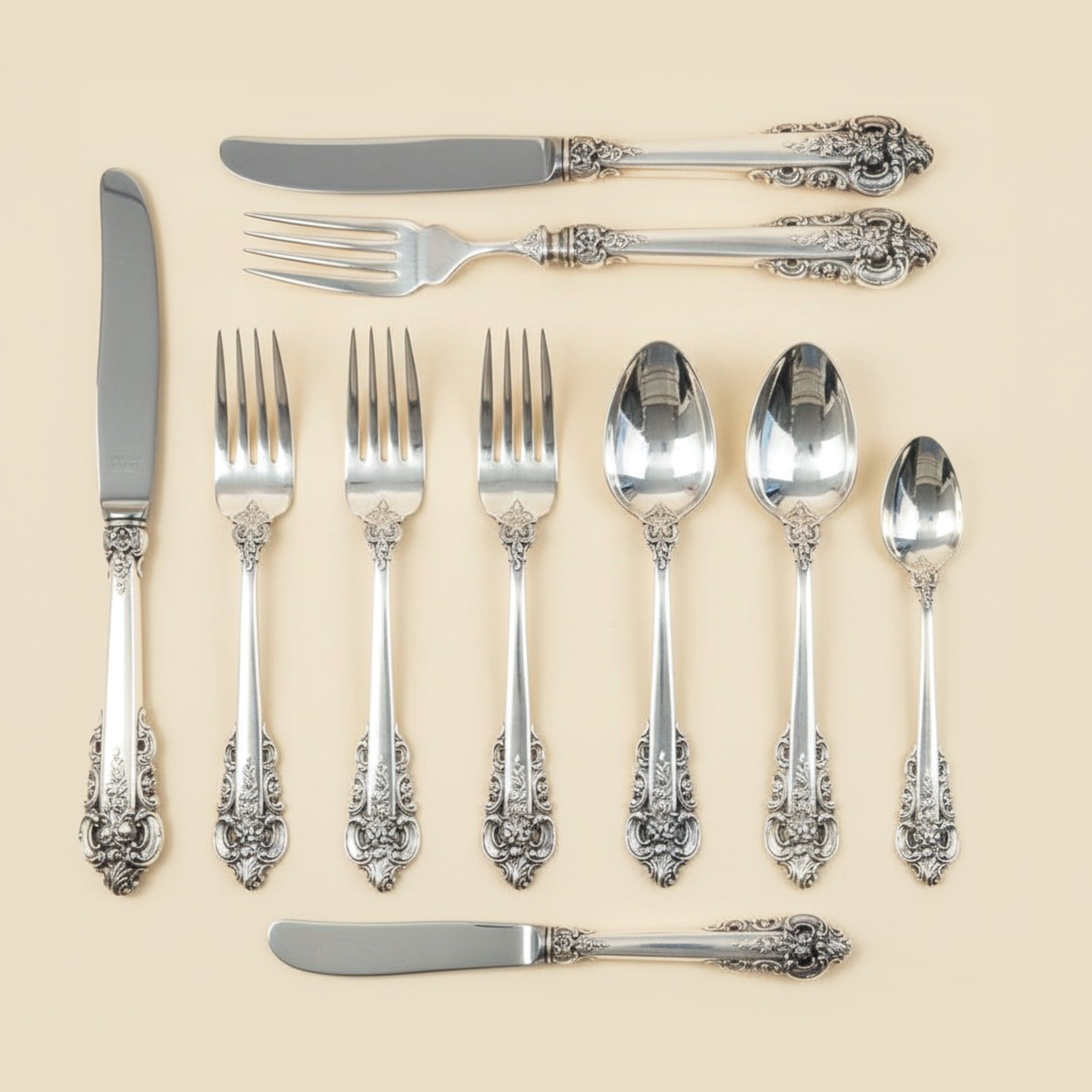 Sterling Silver Flatware Luncheon Set by Wallace Grand Baroque