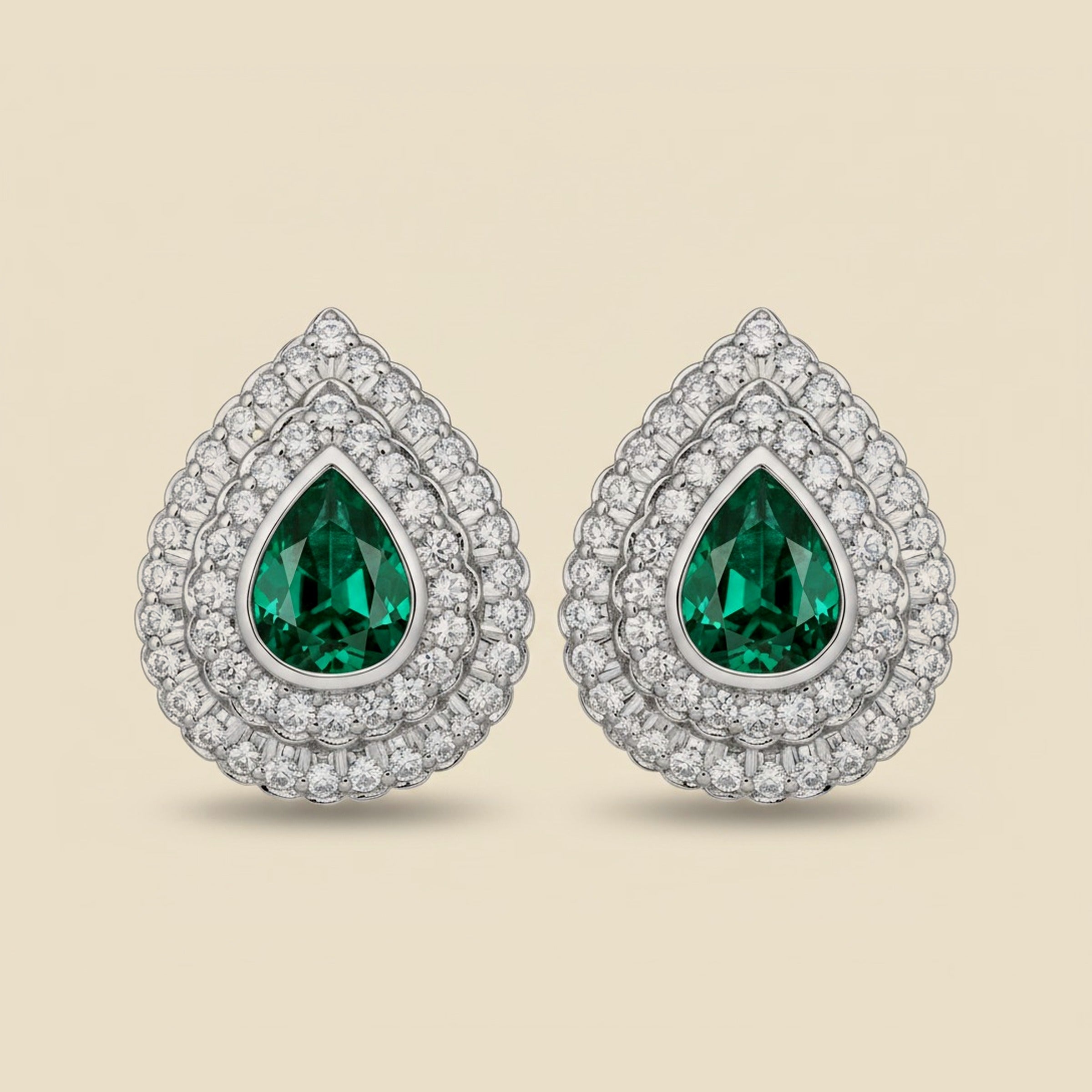 Teardrop-Shaped Emerald and Diamond Earrings