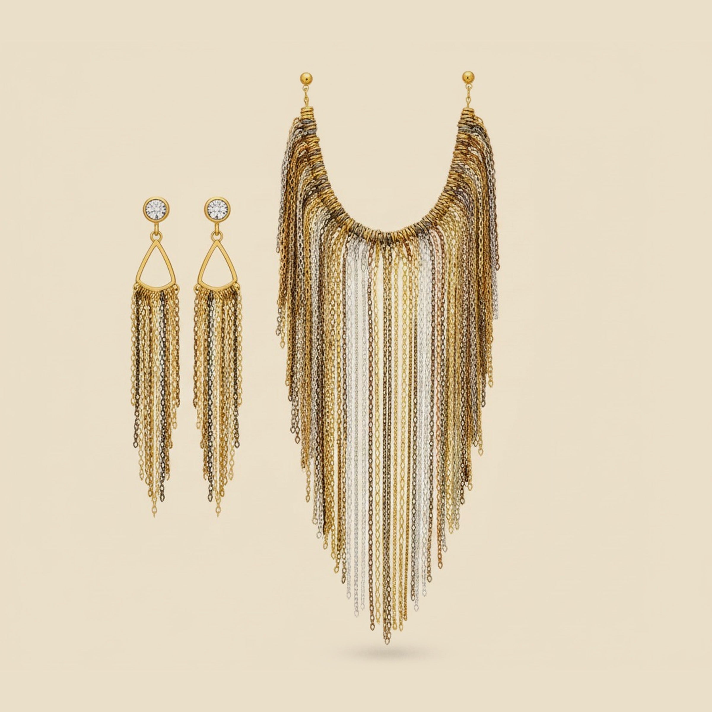 Tri-Color 14K Tassle Choker Necklace & Earrings Set – Empire Diamond