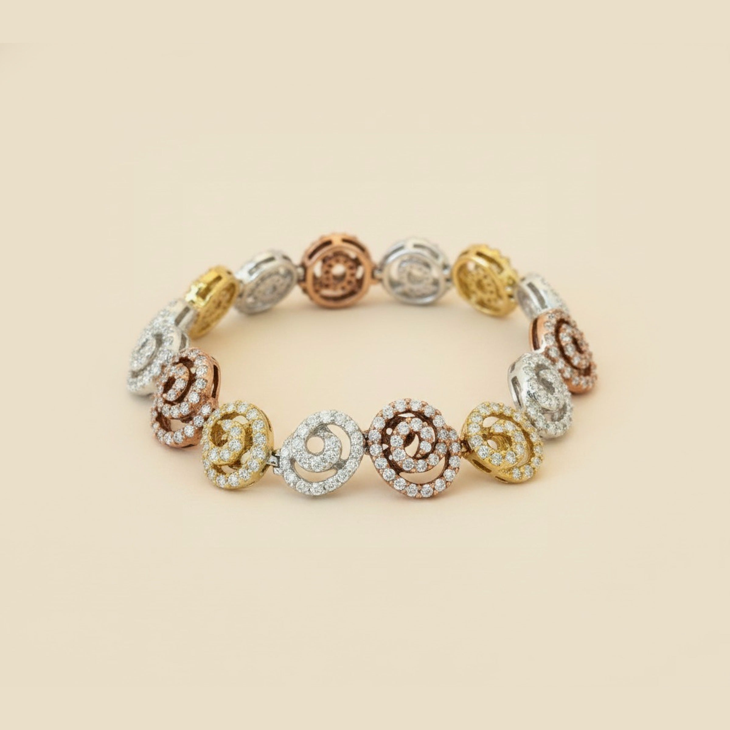 Tri-Color Curly Swirly Diamond Bracelet