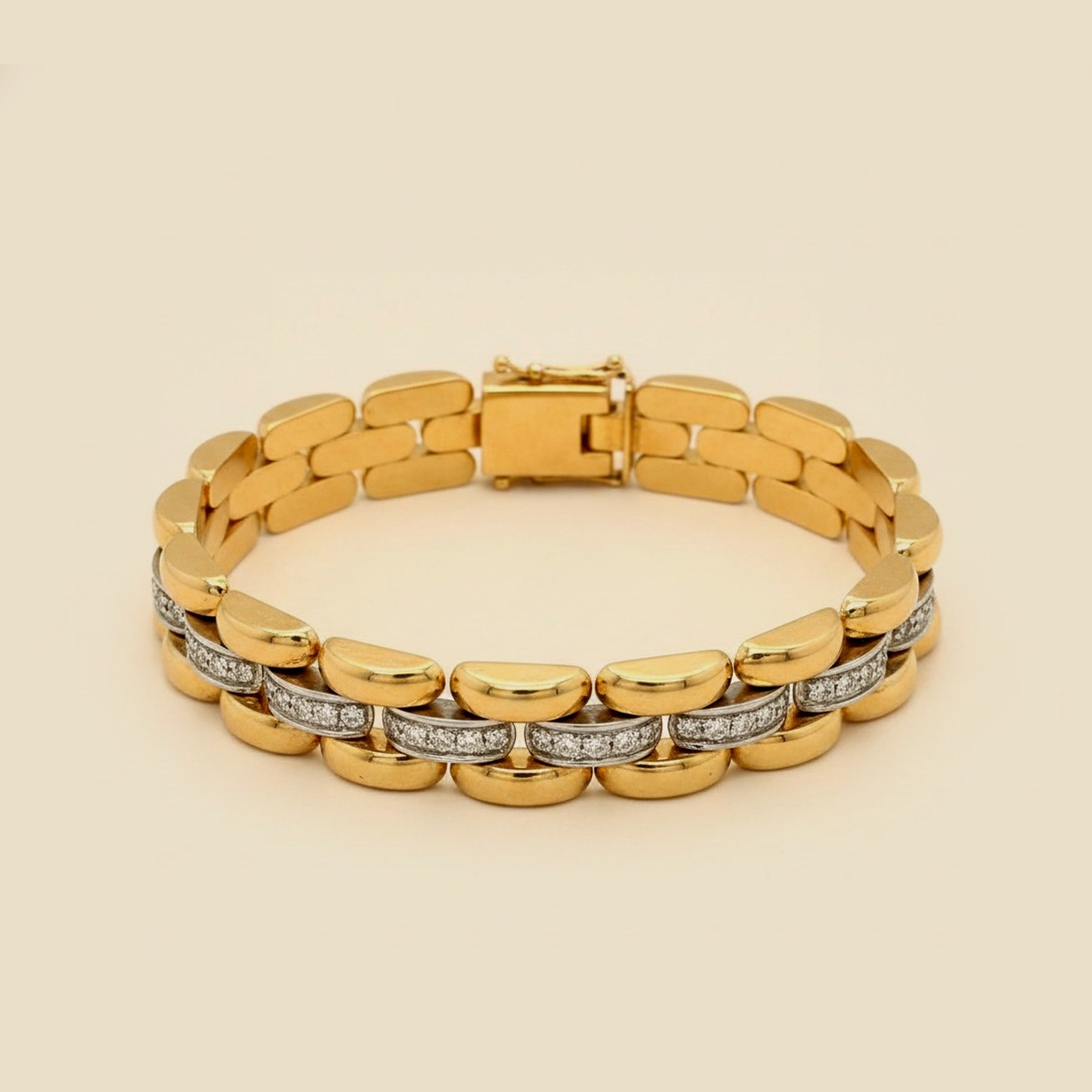 Two Tone 14k Diamond Panther Link Bracelet