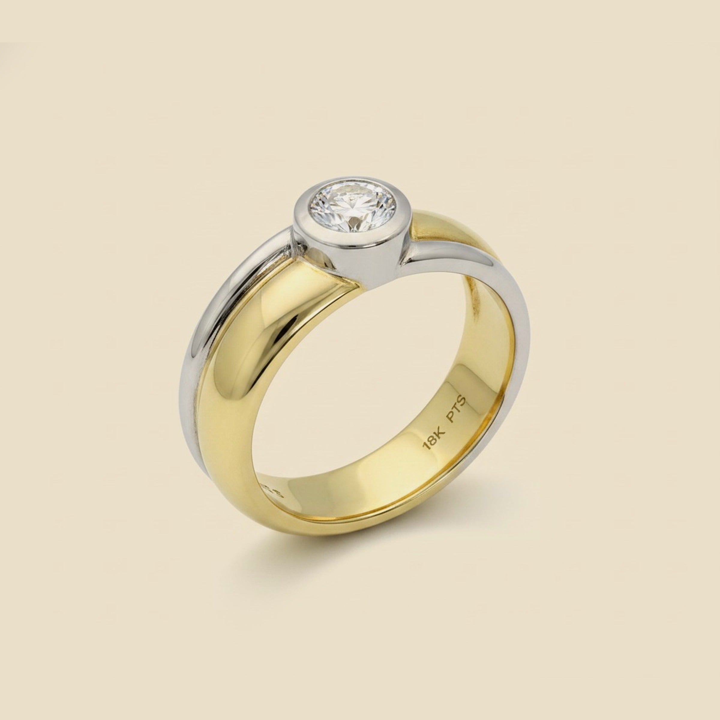 Two Tone Bezel Set Diamond Solitaire Engagement Ring