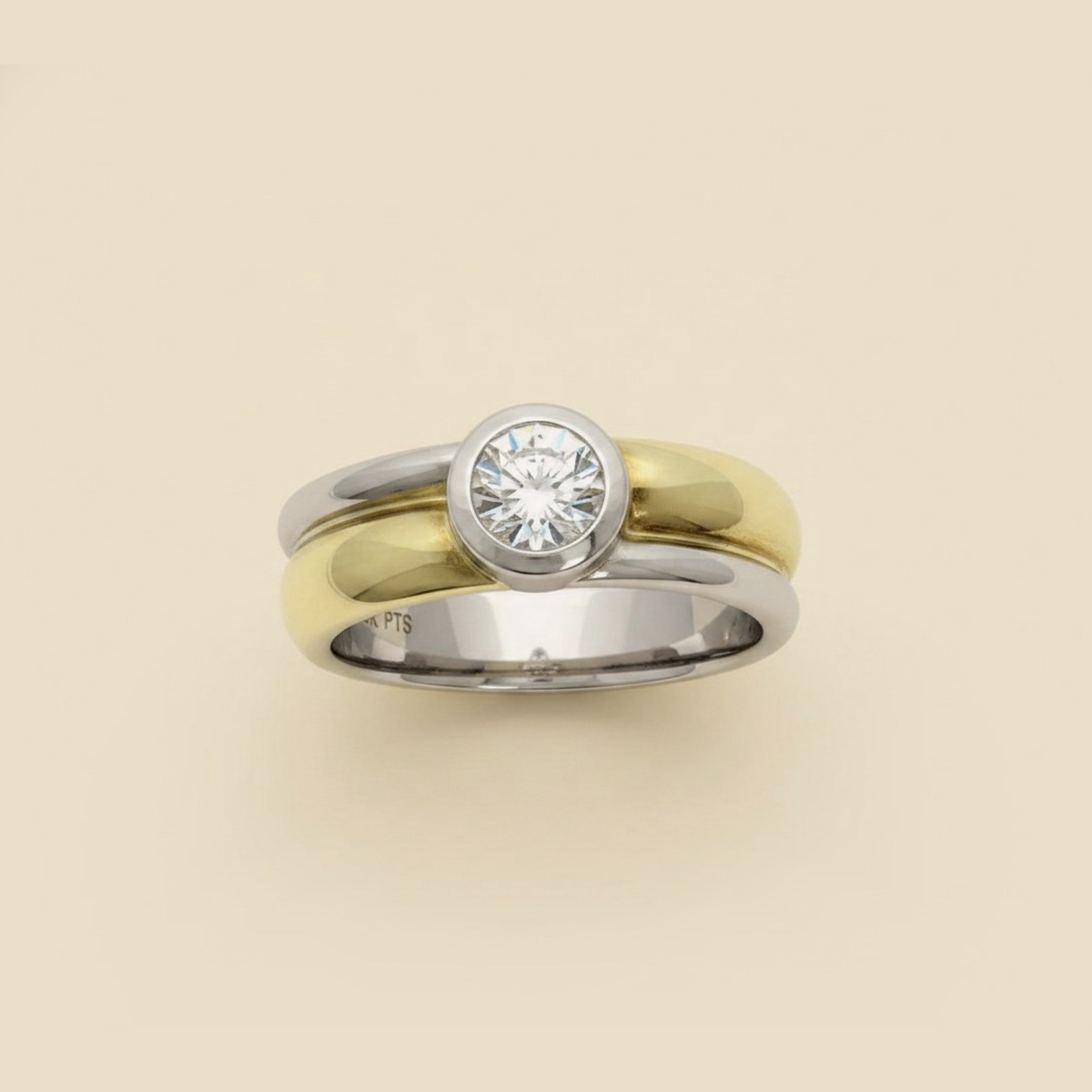 Two Tone Bezel Set Diamond Solitaire Engagement Ring