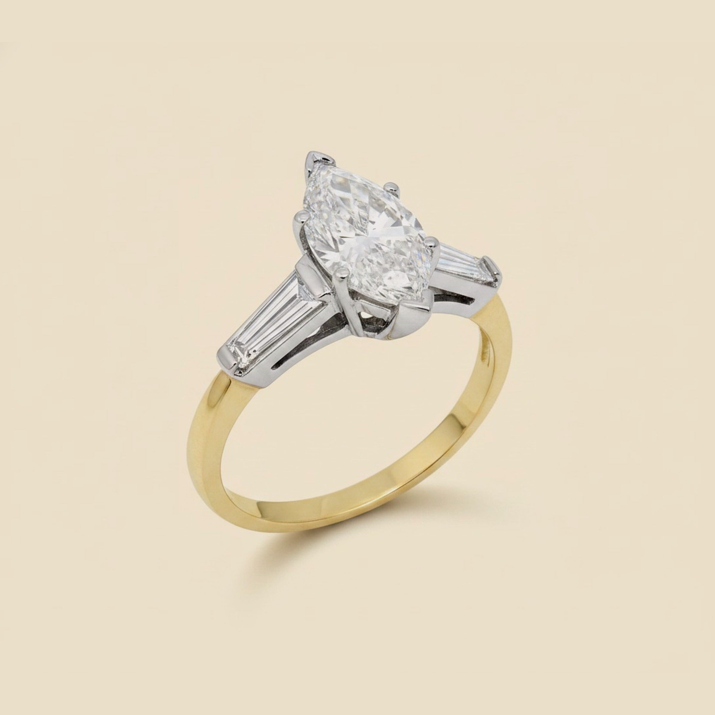 Two Tone Marquise Shaped Diamond Engagement Ring 1.42cts.