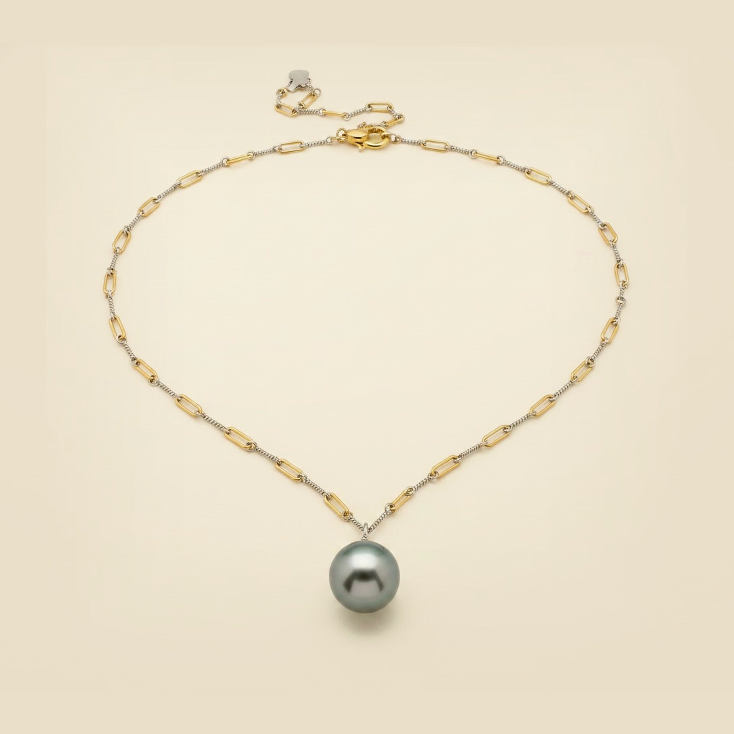 Two Tone Oval Link Chain with Black Tahitian Pearl – Empire Diamond