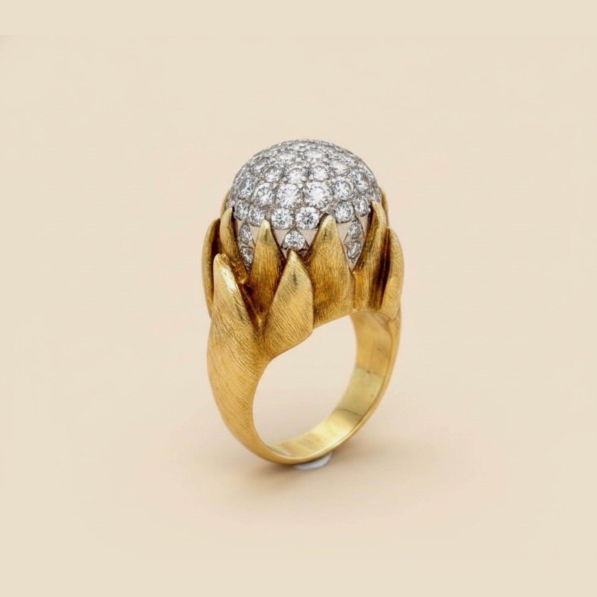 Two Tone Pave Diamond Ball Ring