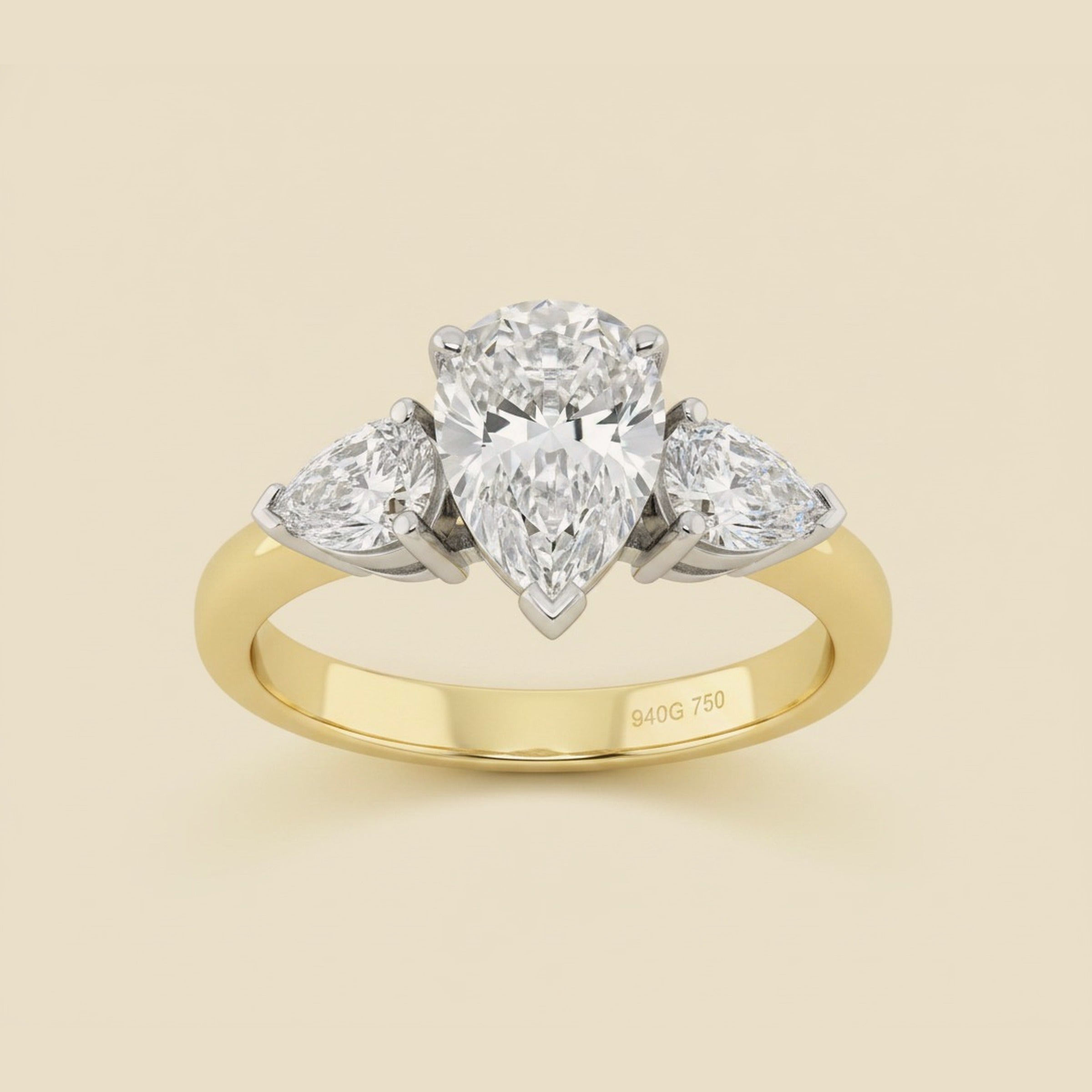 Two Tone Pear Shaped Diamond Engagement Ring 1.28cts.