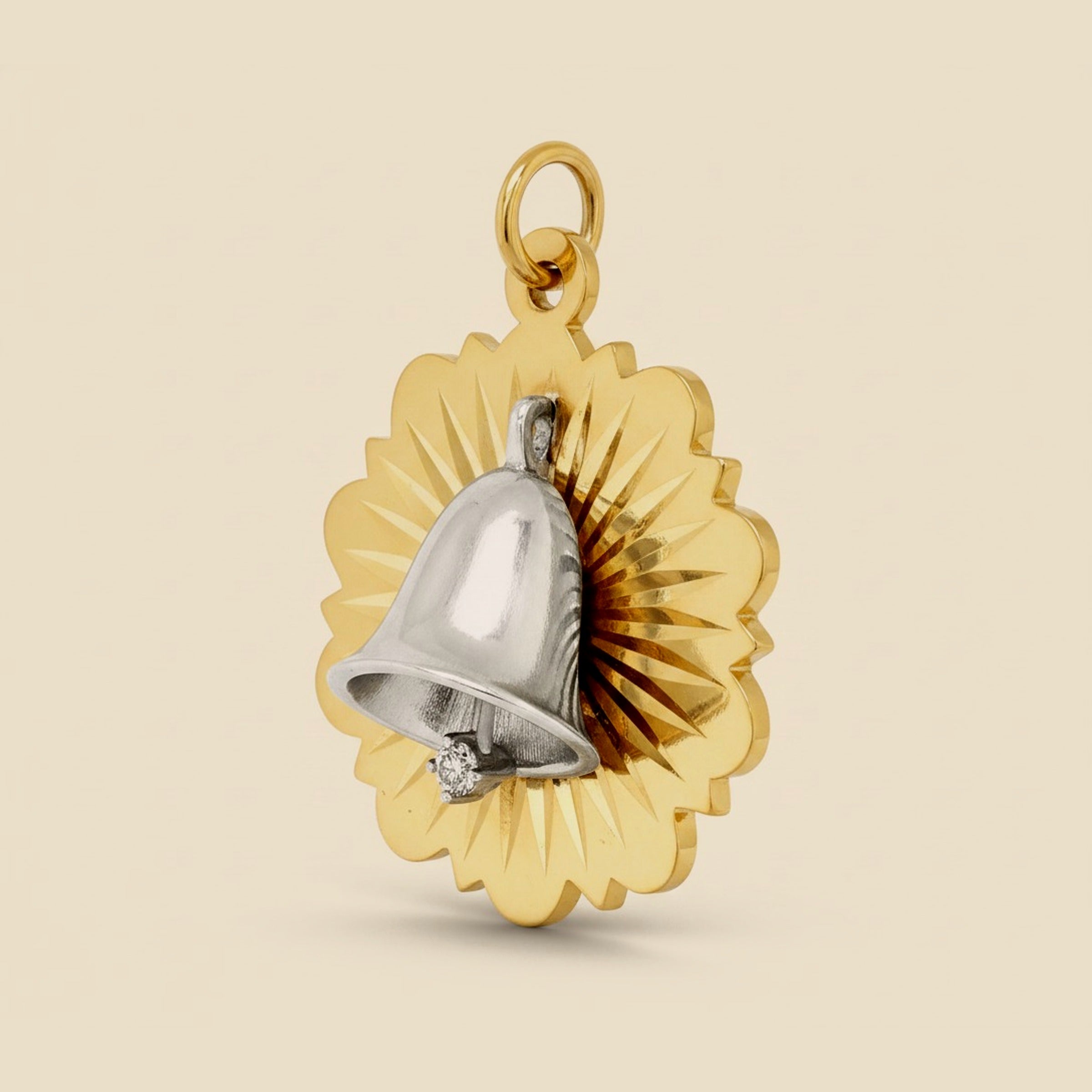 Two Tone14k Gold Bell Charm Pendant