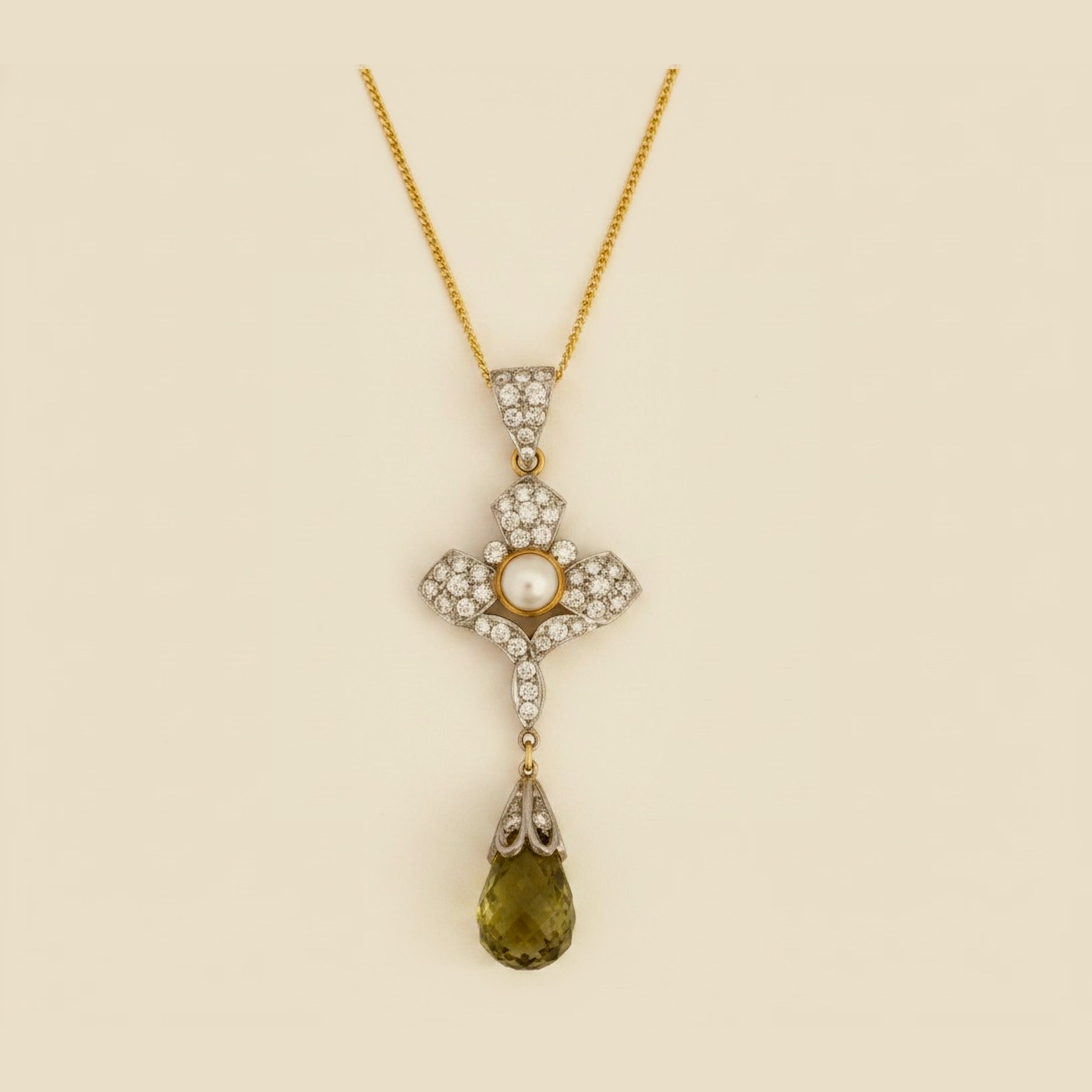Very Pretty Drop Pendant with a Carved Tourmaline
