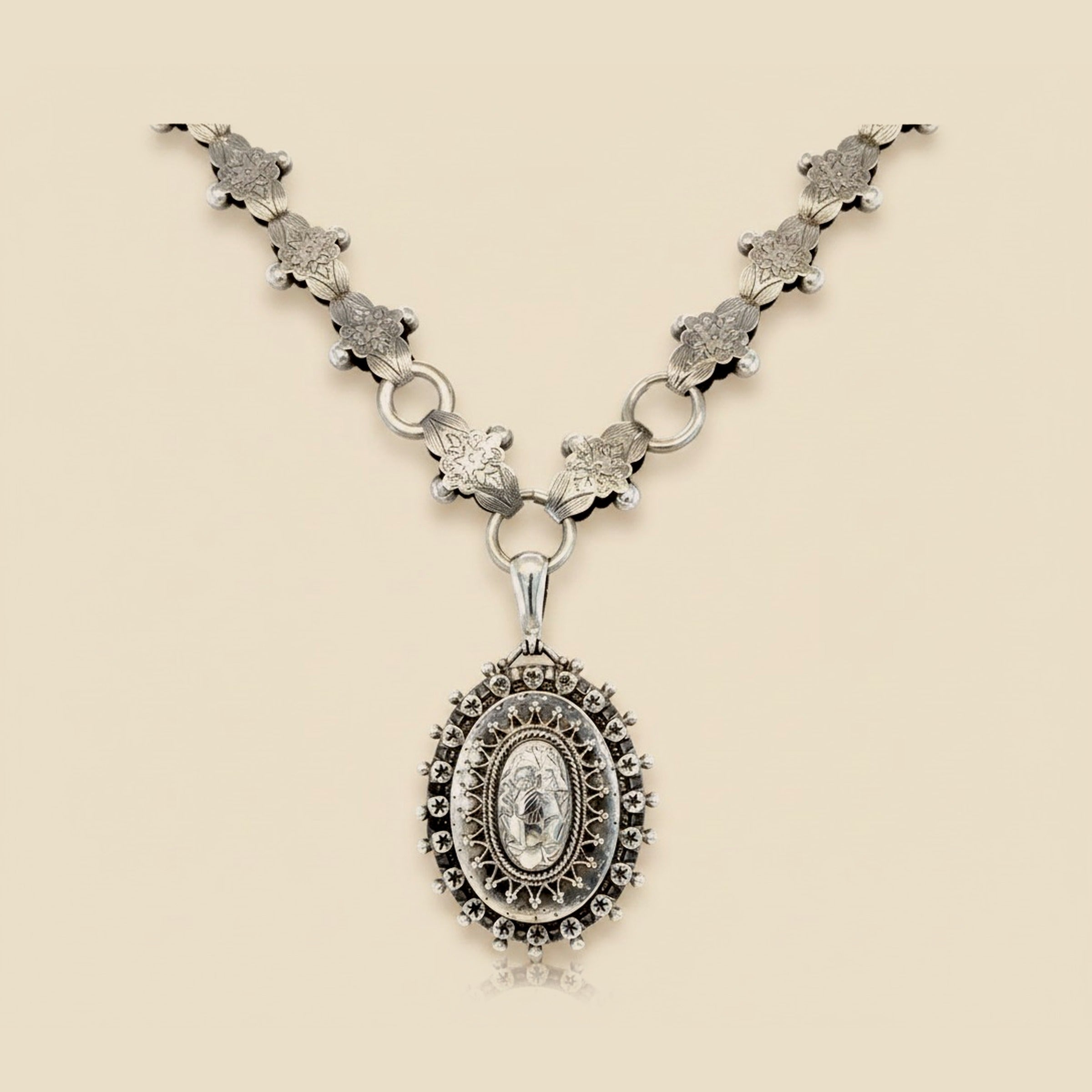 Victorian Birmingham Silver Ornate Chain & Locket