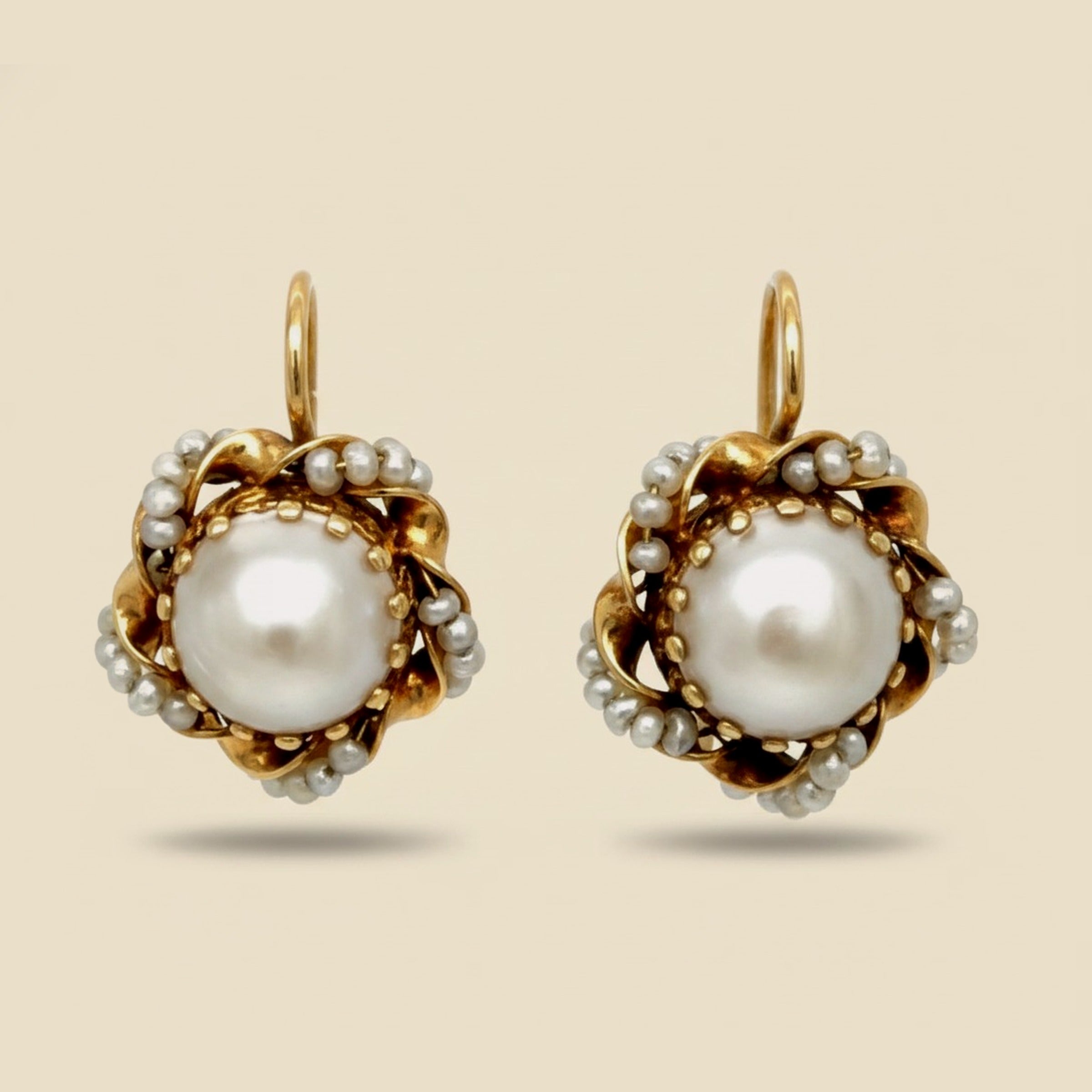 Vintage 14k Yellow Gold Mabe & Seed Pearl Earrings
