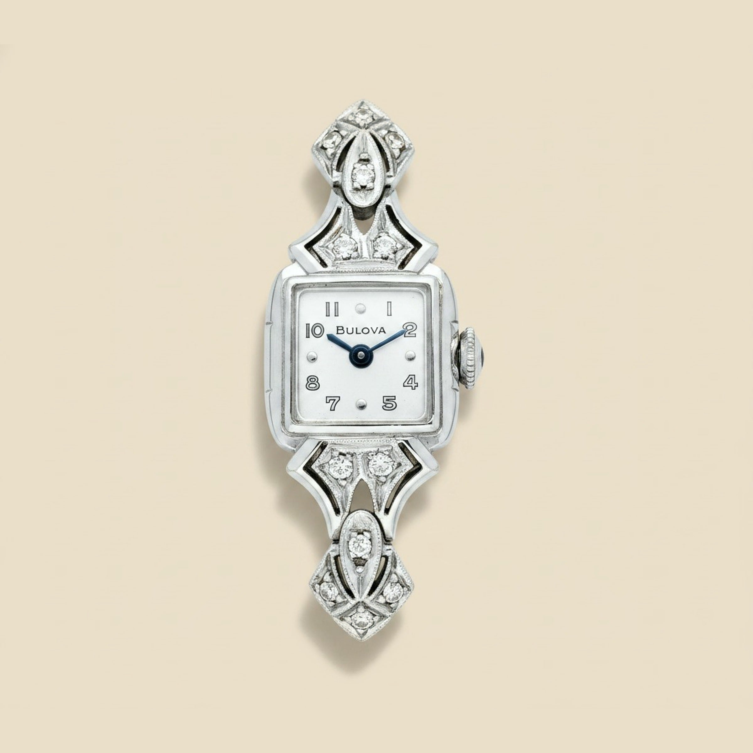 Vintage Bulova 14k White Gold Diamond Wrist Watch