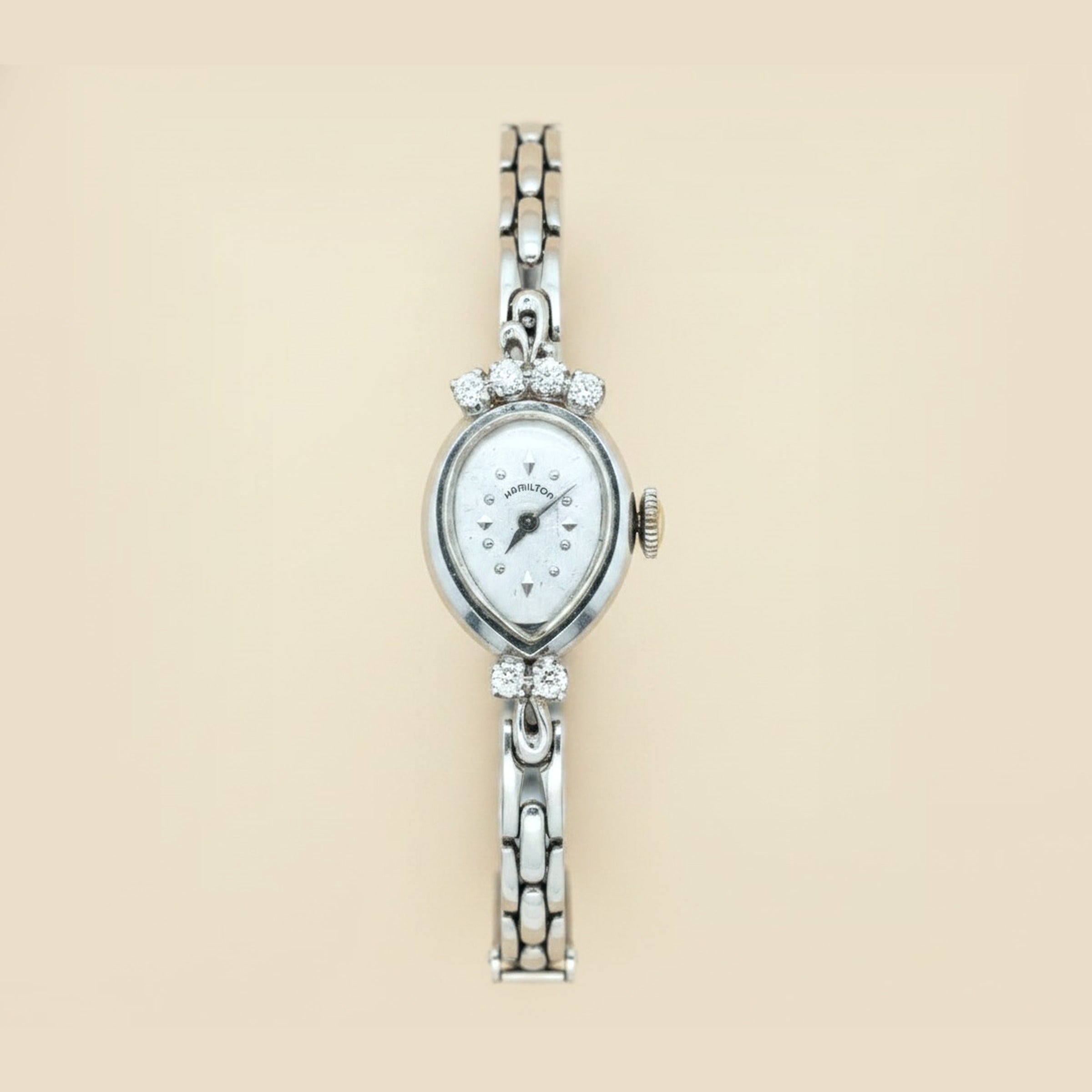 Vintage Hamilton White Gold Diamond Mechanical Watch50's