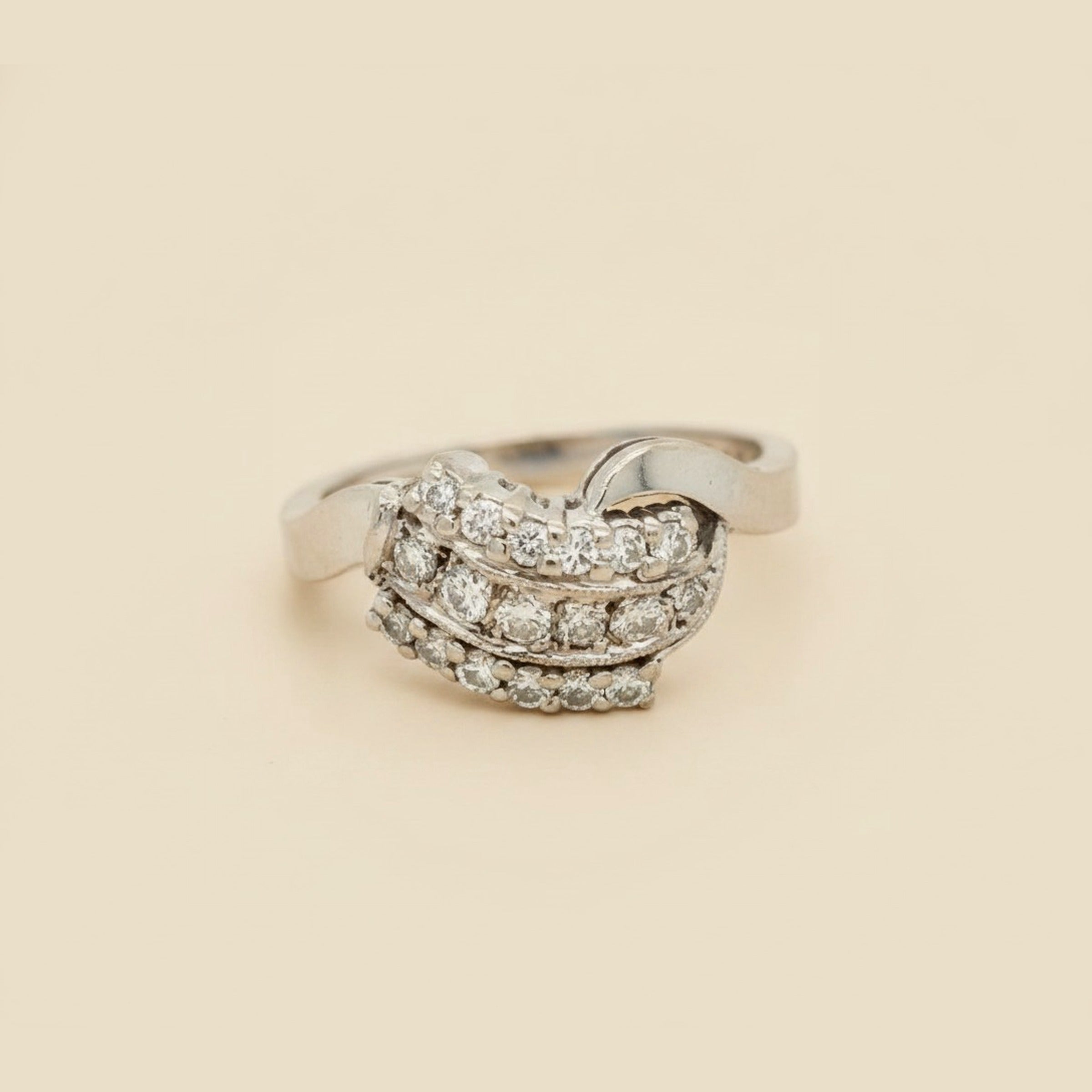 White Gold 14k 3 Row Diamond Cocktail Ring