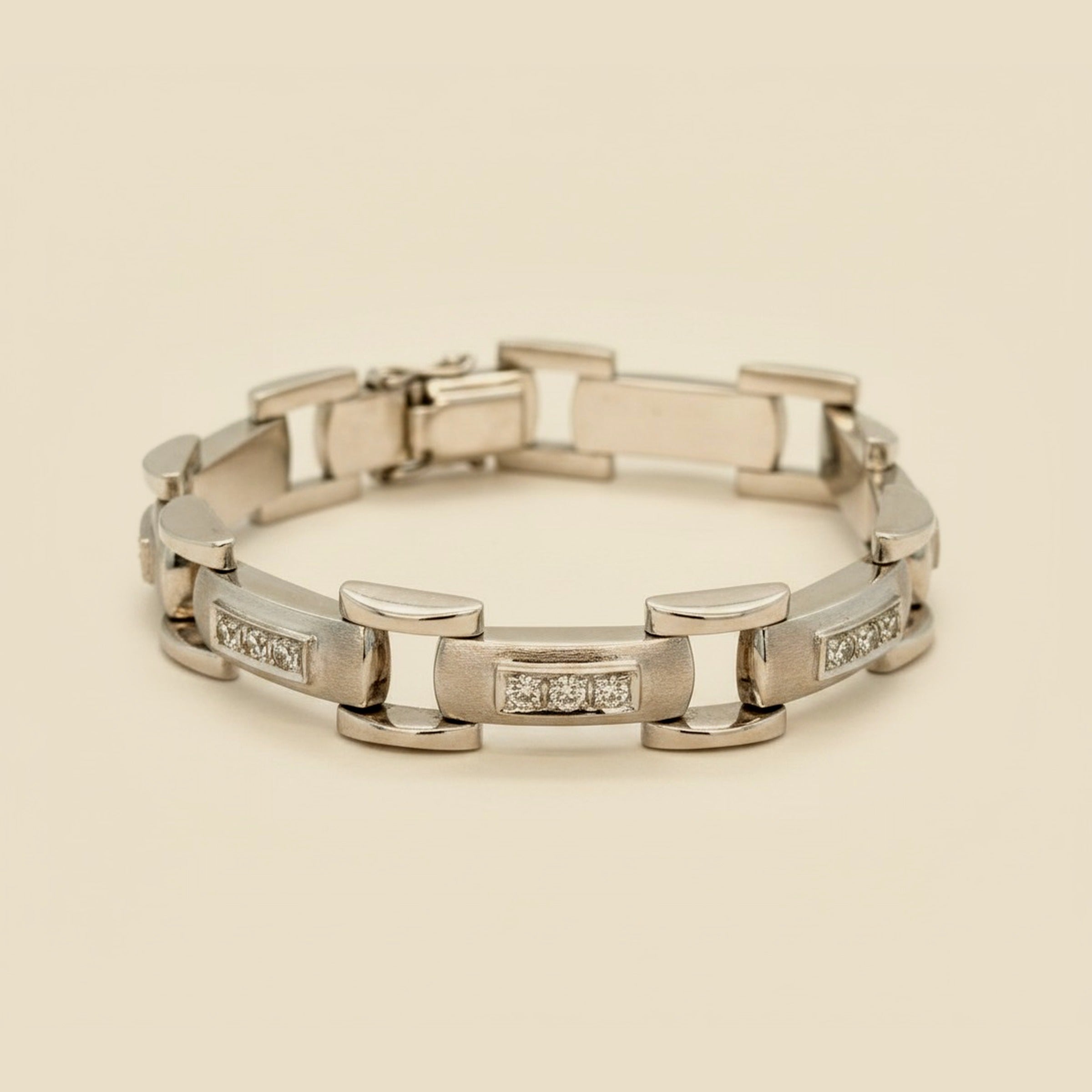 White Gold Brushed Finish Diamond Link Bracelet – Empire Diamond