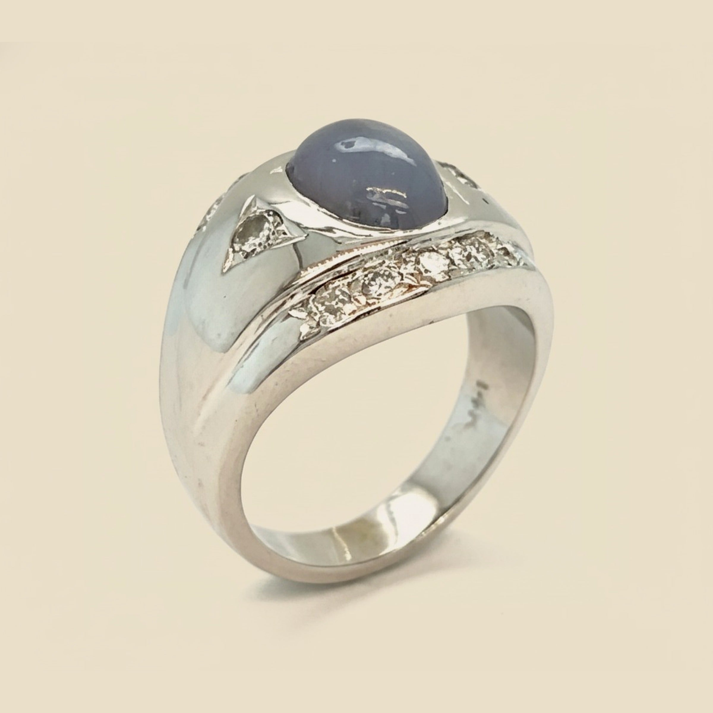 White Gold Cabochon Star Sapphire & Diamond Ring