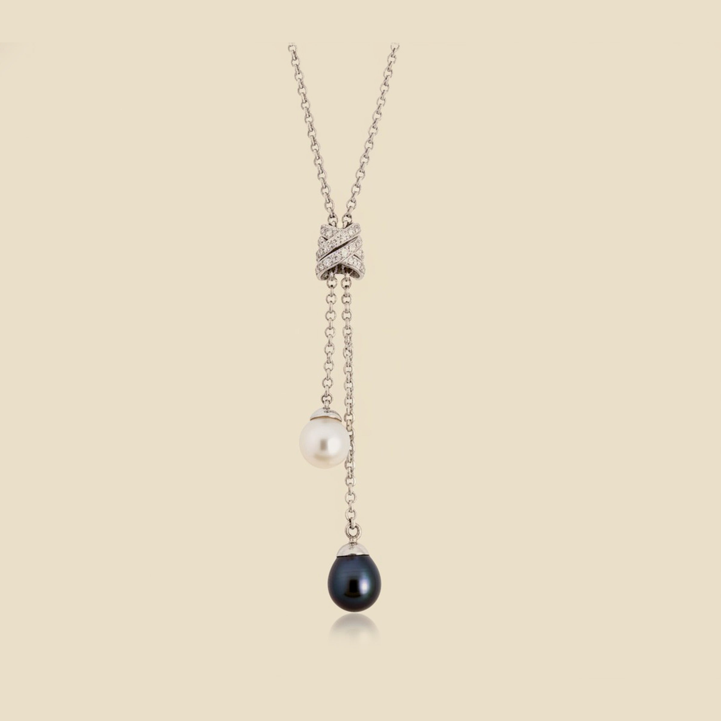 White Gold Circle Link Diamond Pendant, Drop Pearls – Empire Diamond