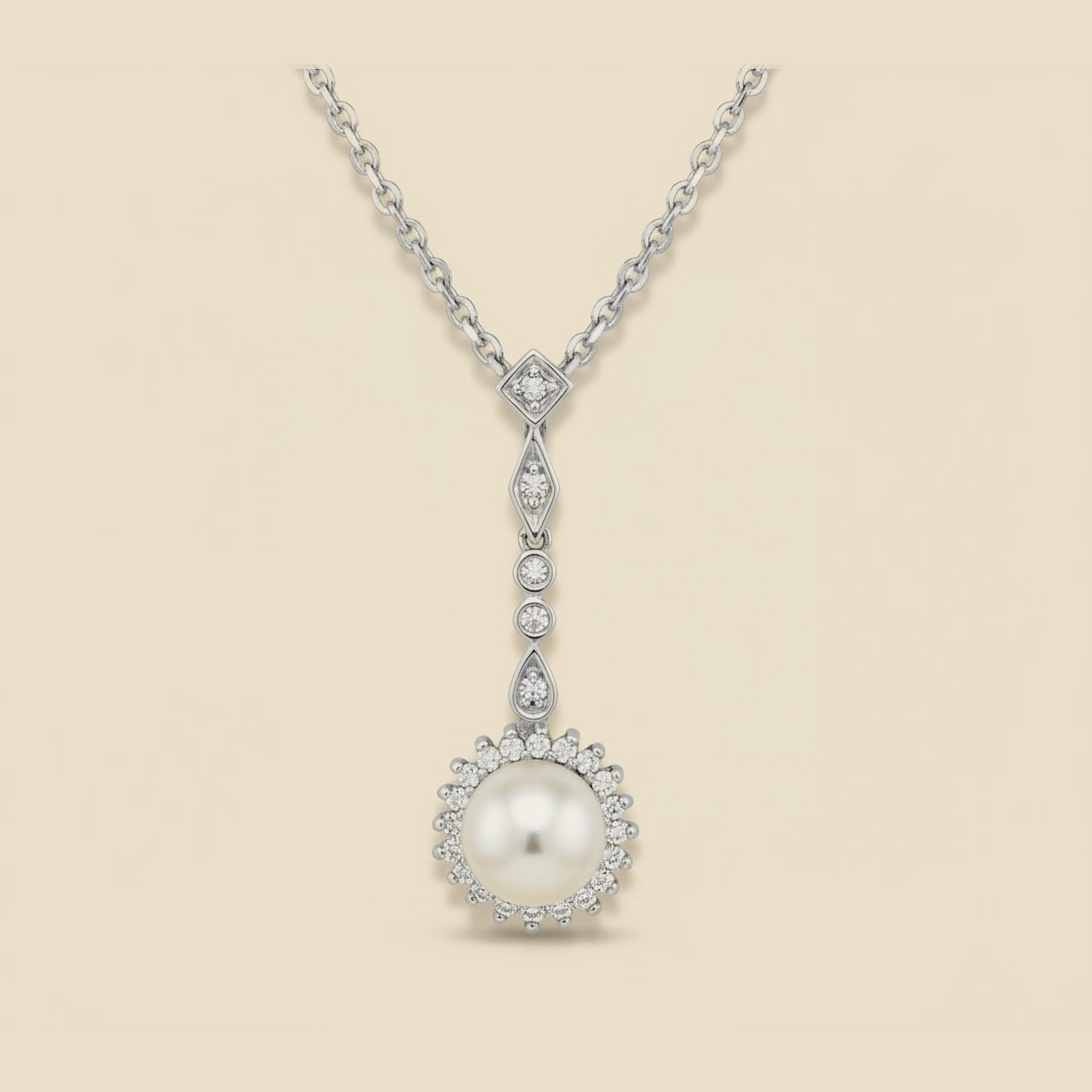 White Gold Diamond and Pearl Drop Pendant Necklace – Empire Diamond
