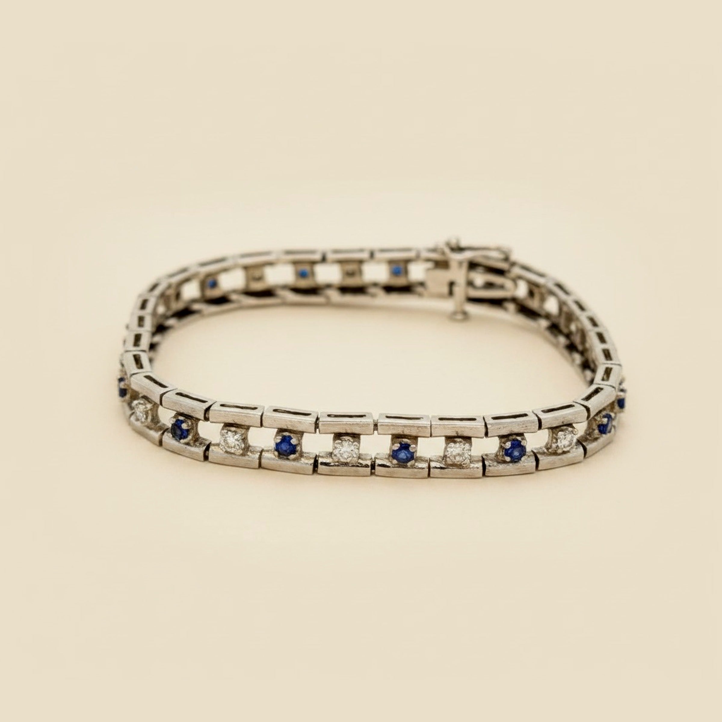 White Gold Diamond and Sapphire Line Bracelet – Empire Diamond