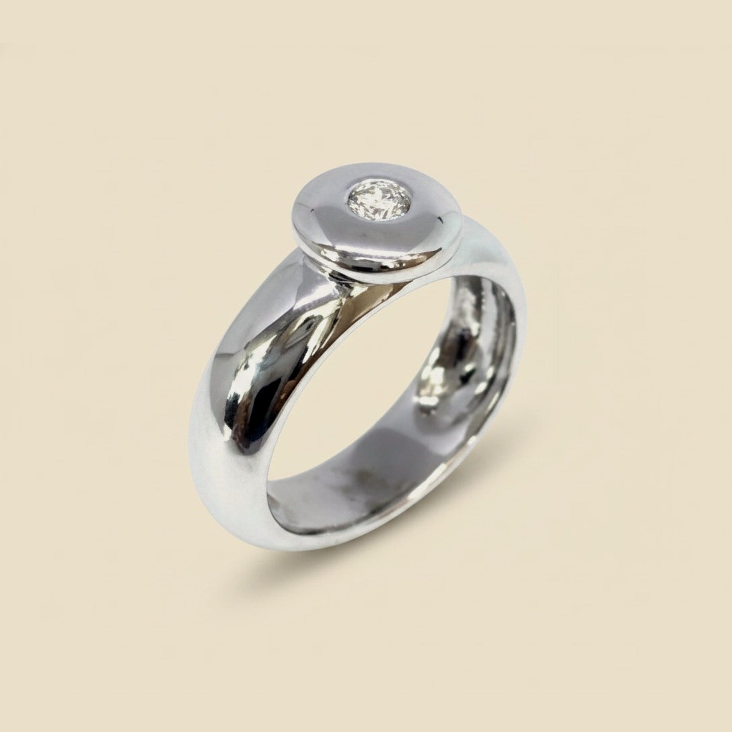 White Gold Diamond Donut Bezel Set Solitaire Engagement Ring