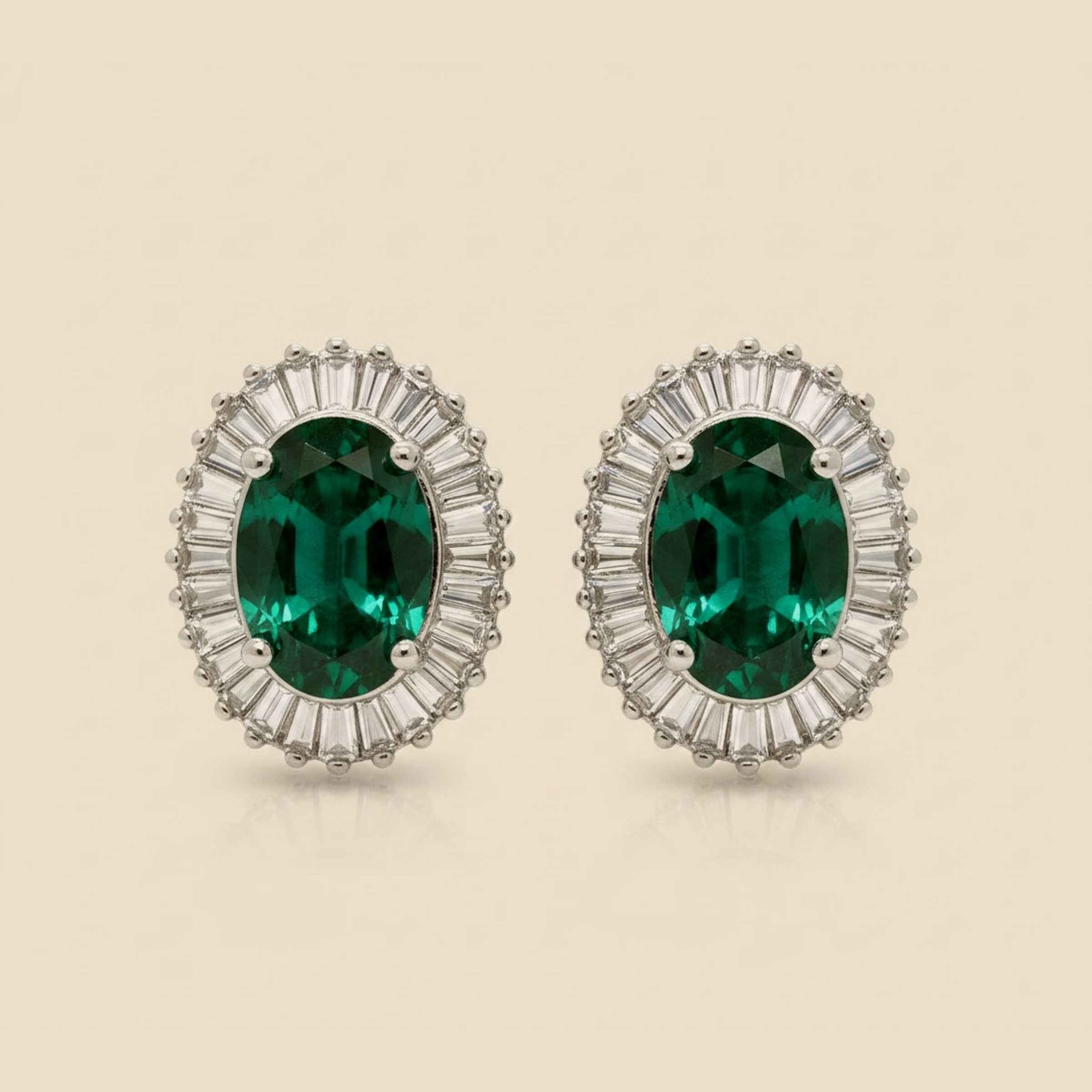 White Gold Emerald & Diamond Stud Earrings