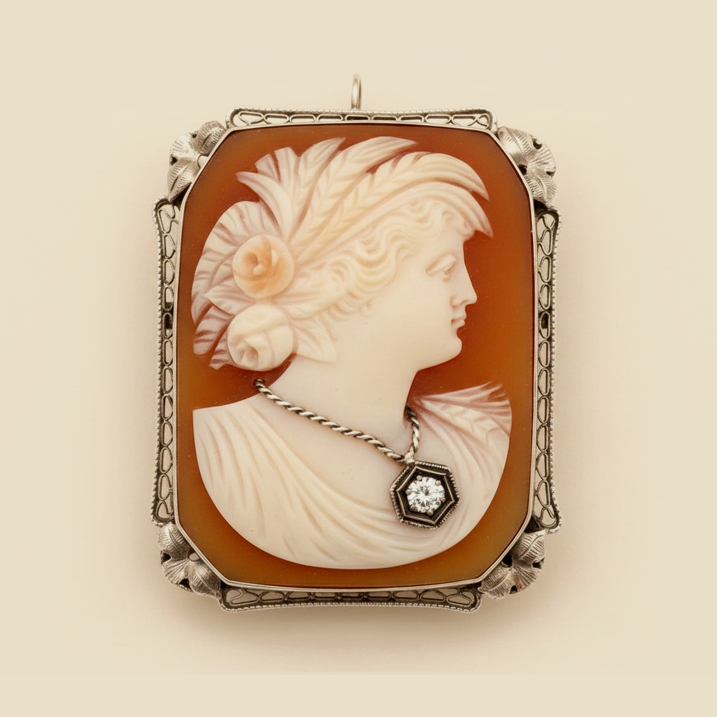 White Gold Filigree Frame Cameo Pin/Pendant – Empire Diamond
