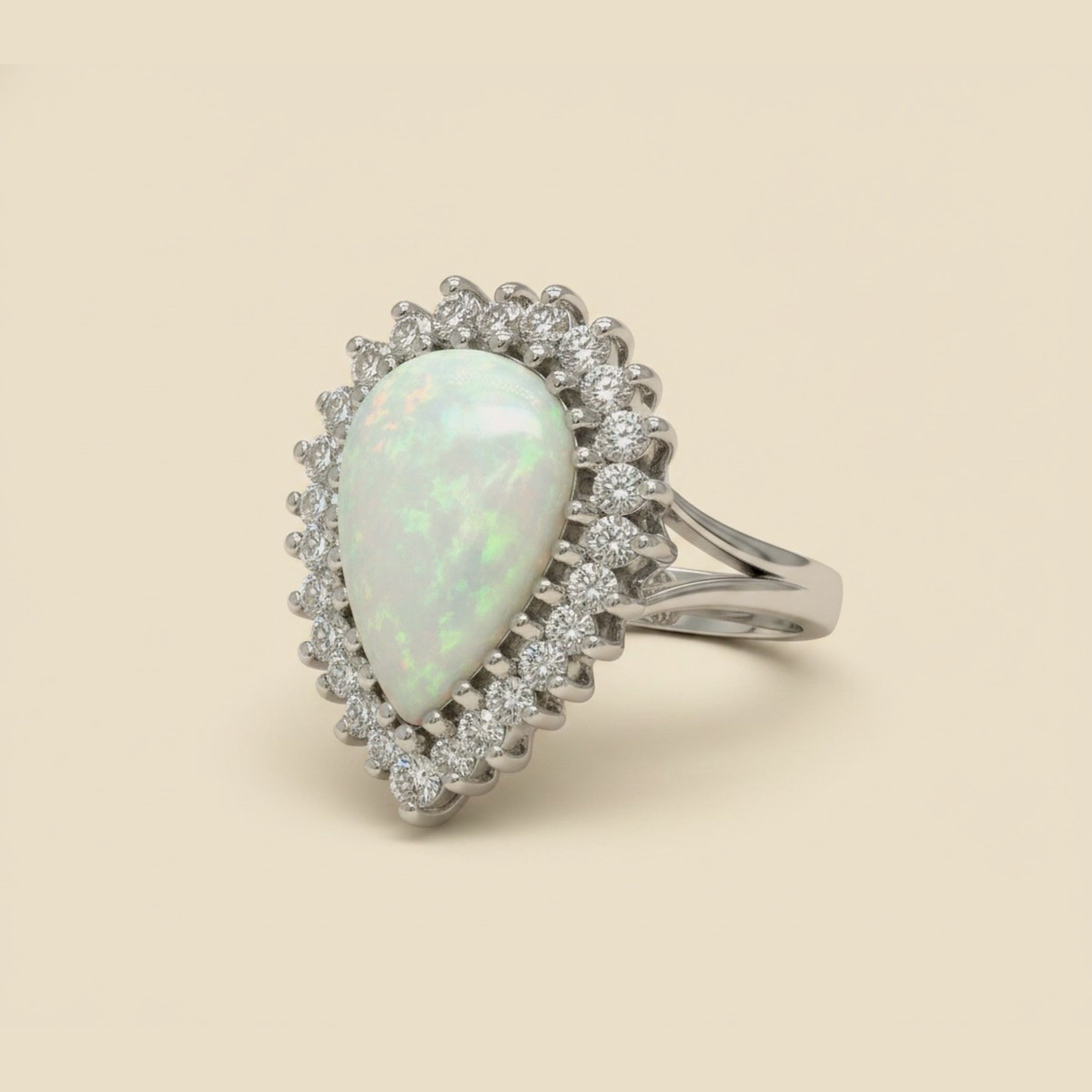 White Gold Opal & Diamond Cocktail Ring