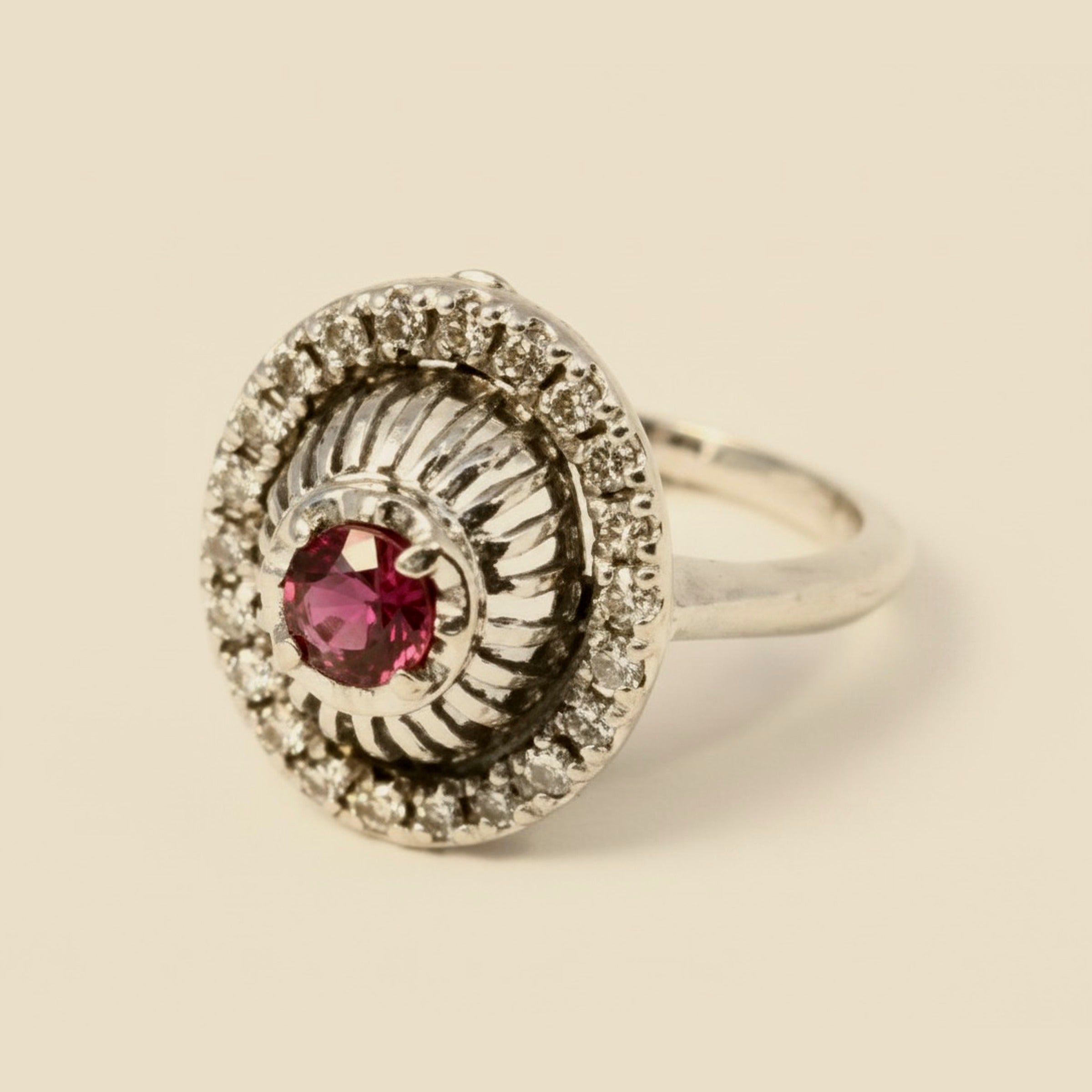 White Gold Ruby and Diamond Cocktail Ring – Empire Diamond