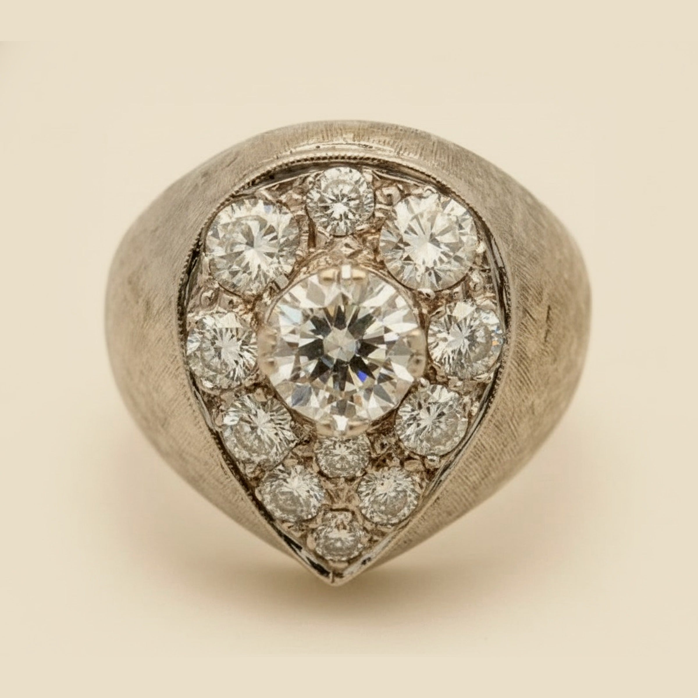White Gold Satin Finish Diamond Cluster Ring