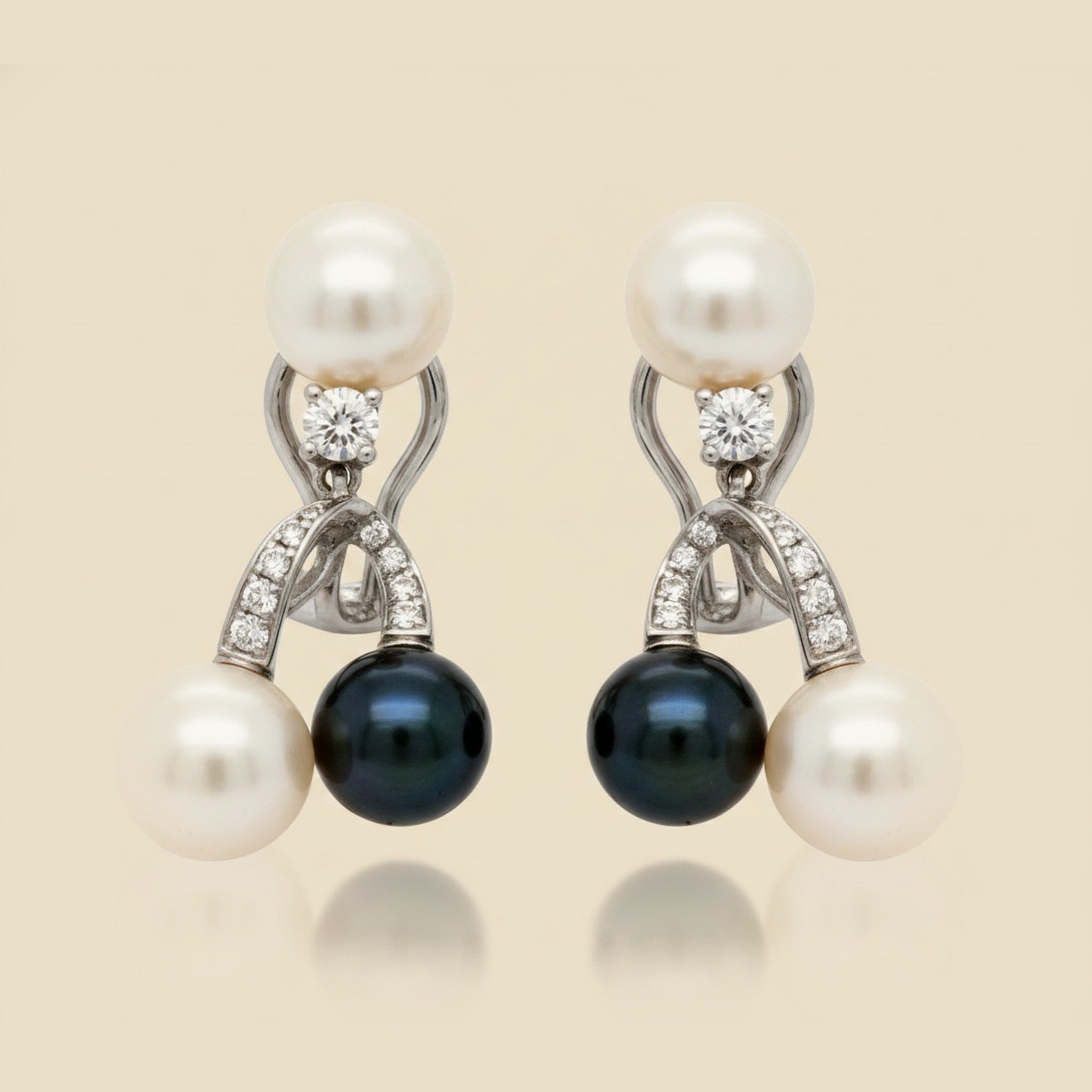 White Gold White/Black Pearl Hanging Earrings – Empire Diamond