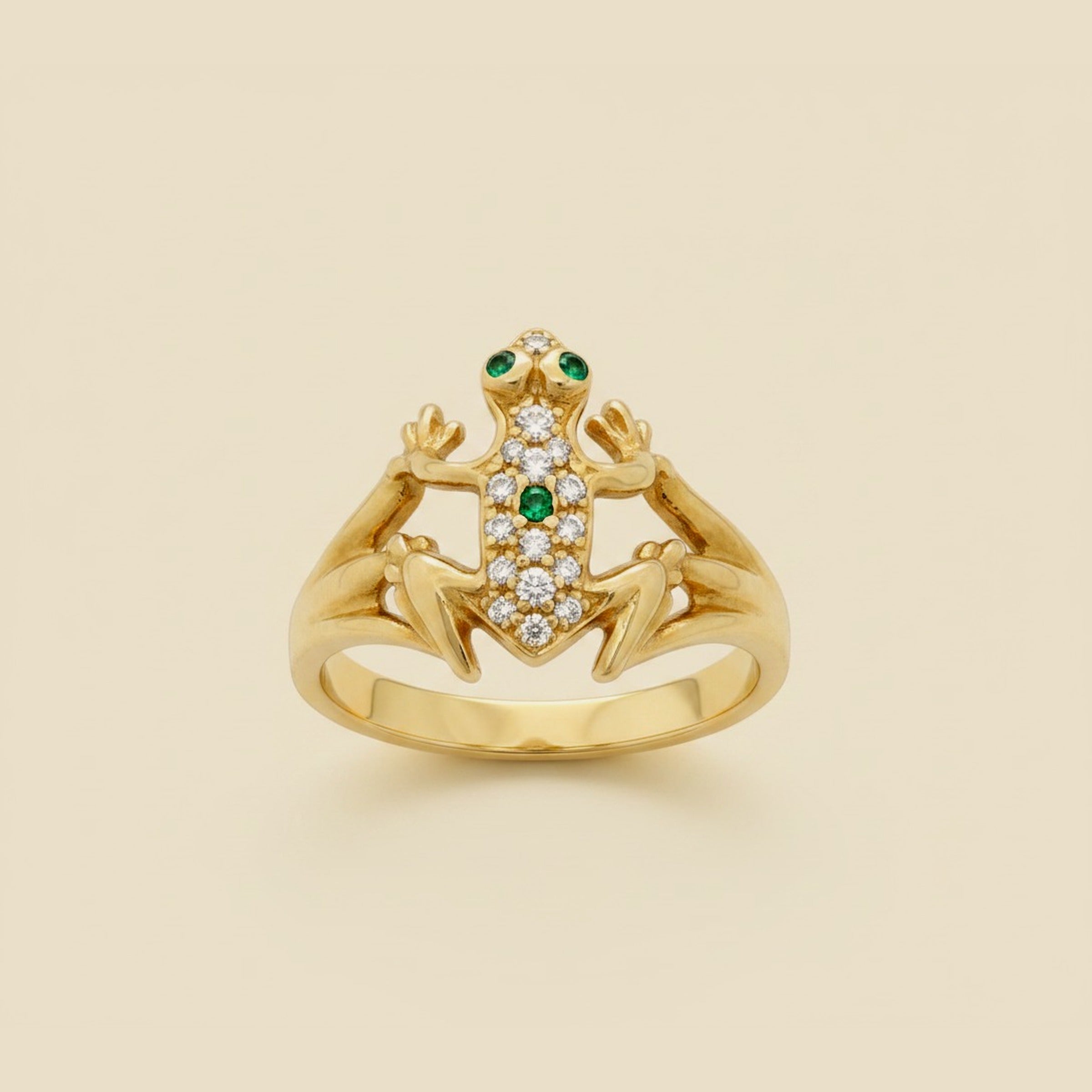 Yellow Gold 18k Diamond/Emerald Frog Ring