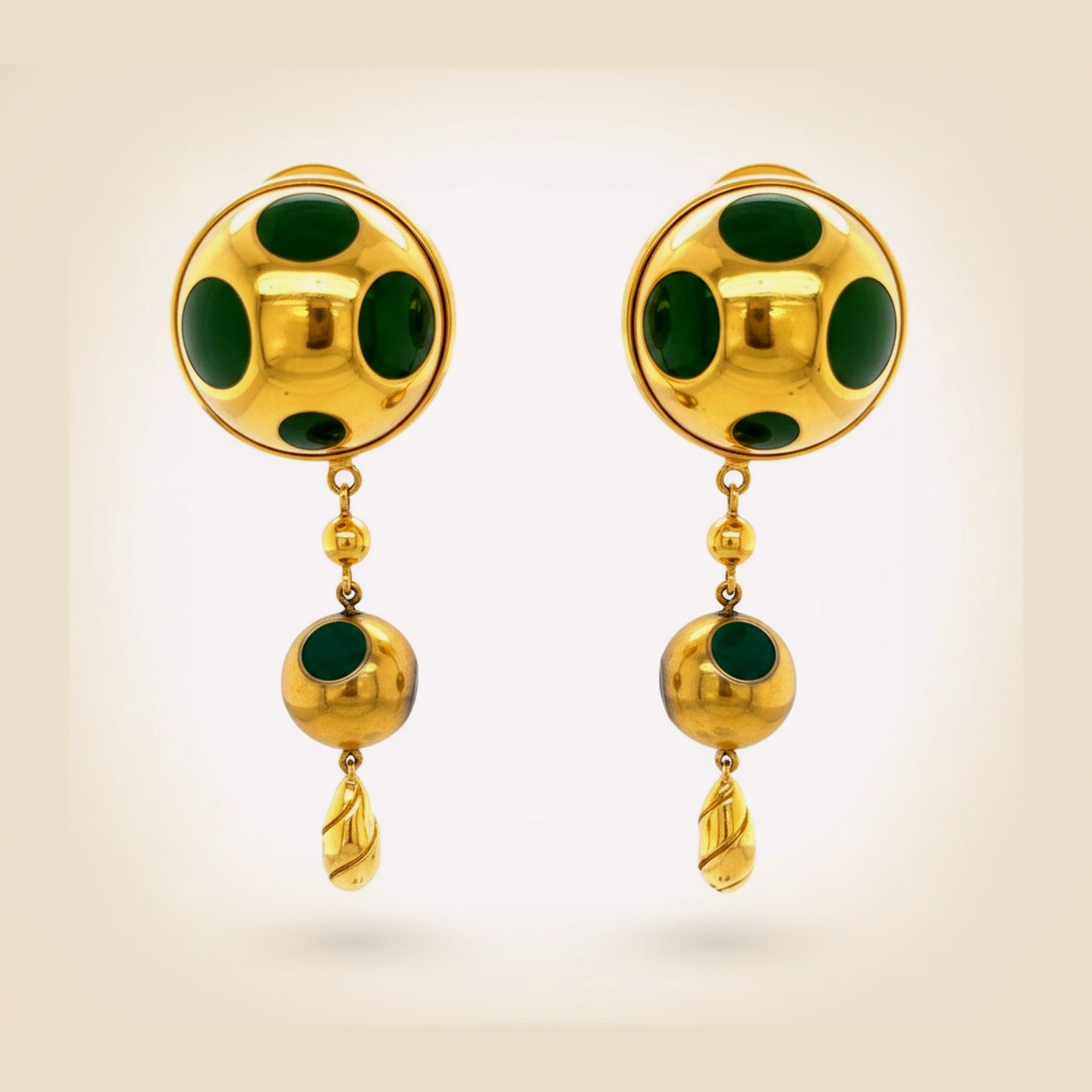 Yellow Gold 18k Modernist Malachite Dangling Earrings