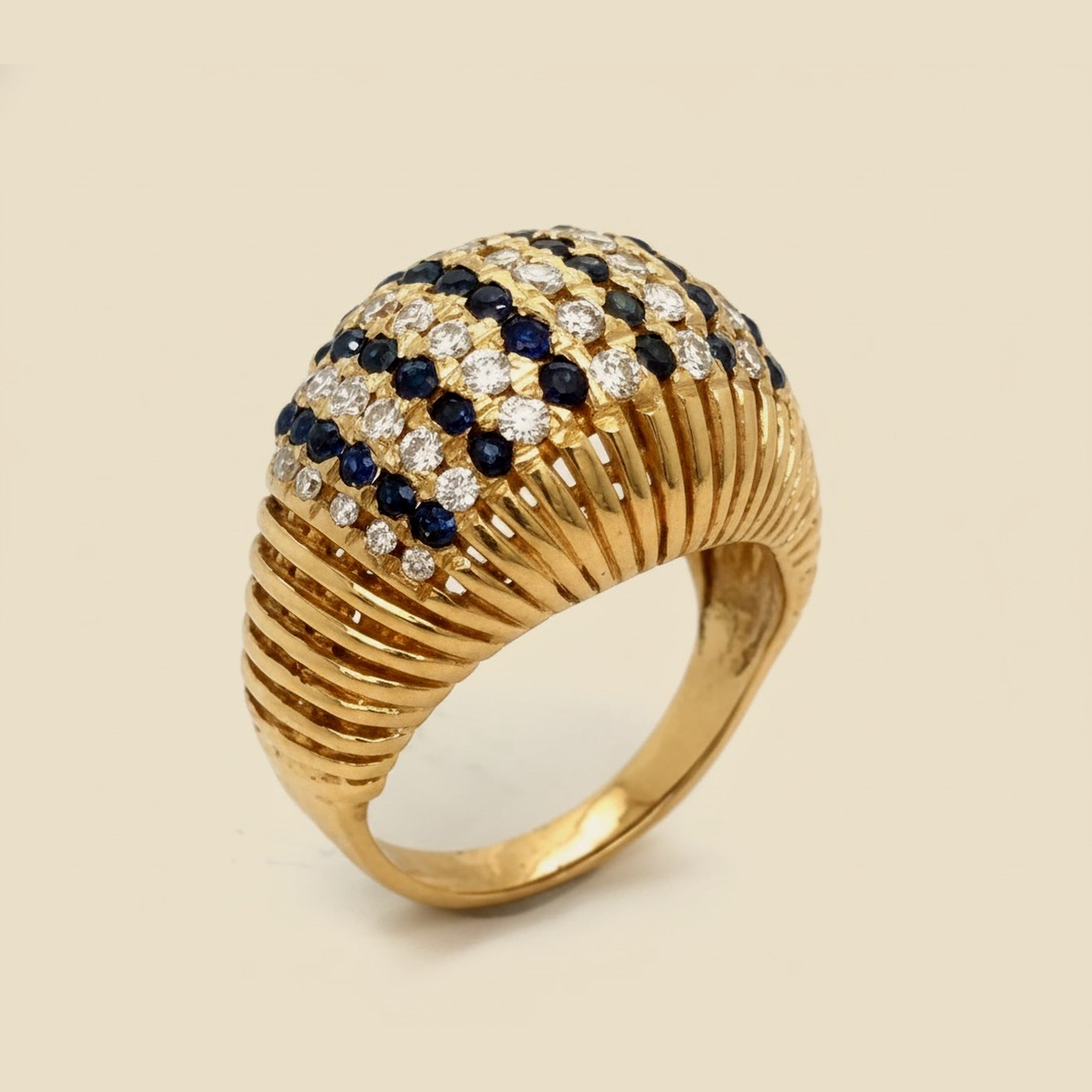 Yellow Gold Alternating Diamond/Sapphire Dome Ring